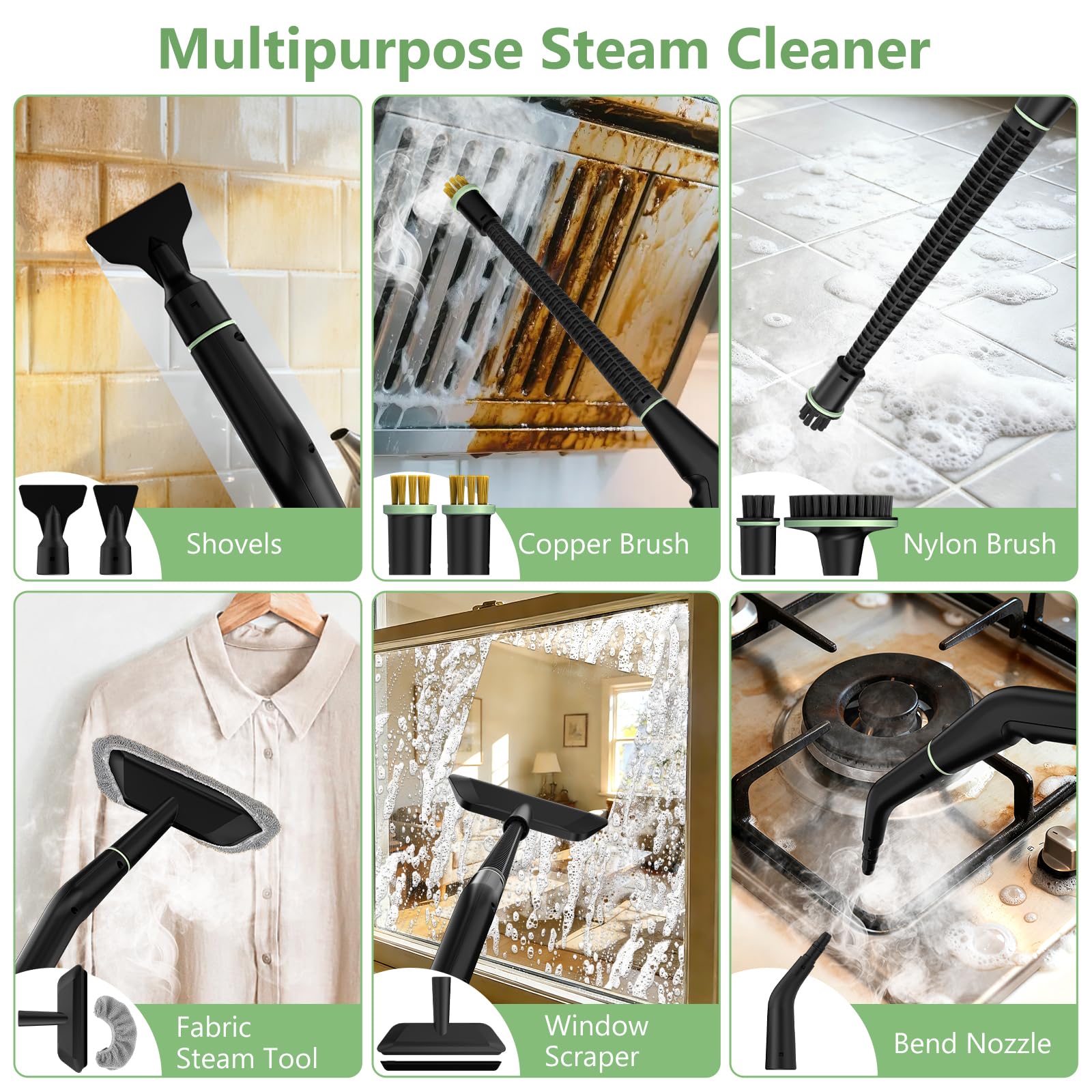 Steam Cleaner, Portable Steamer for Cleaning with 16pcs Accessories, 6-Level Adjustable and 15s Heat-Up, Handheld Steam Cleaner for Home, Tile, Dirt, Grout, Grease, Car Detailing