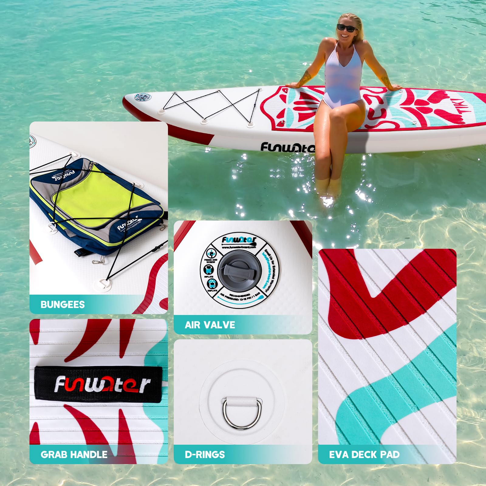 FunWater Inflatable Ultra-Light Stand Up Paddle Board for All Skill Levels with Premium SUP Paddleboard Accessories,Non-Slip Comfort Deck for Youth & Adults