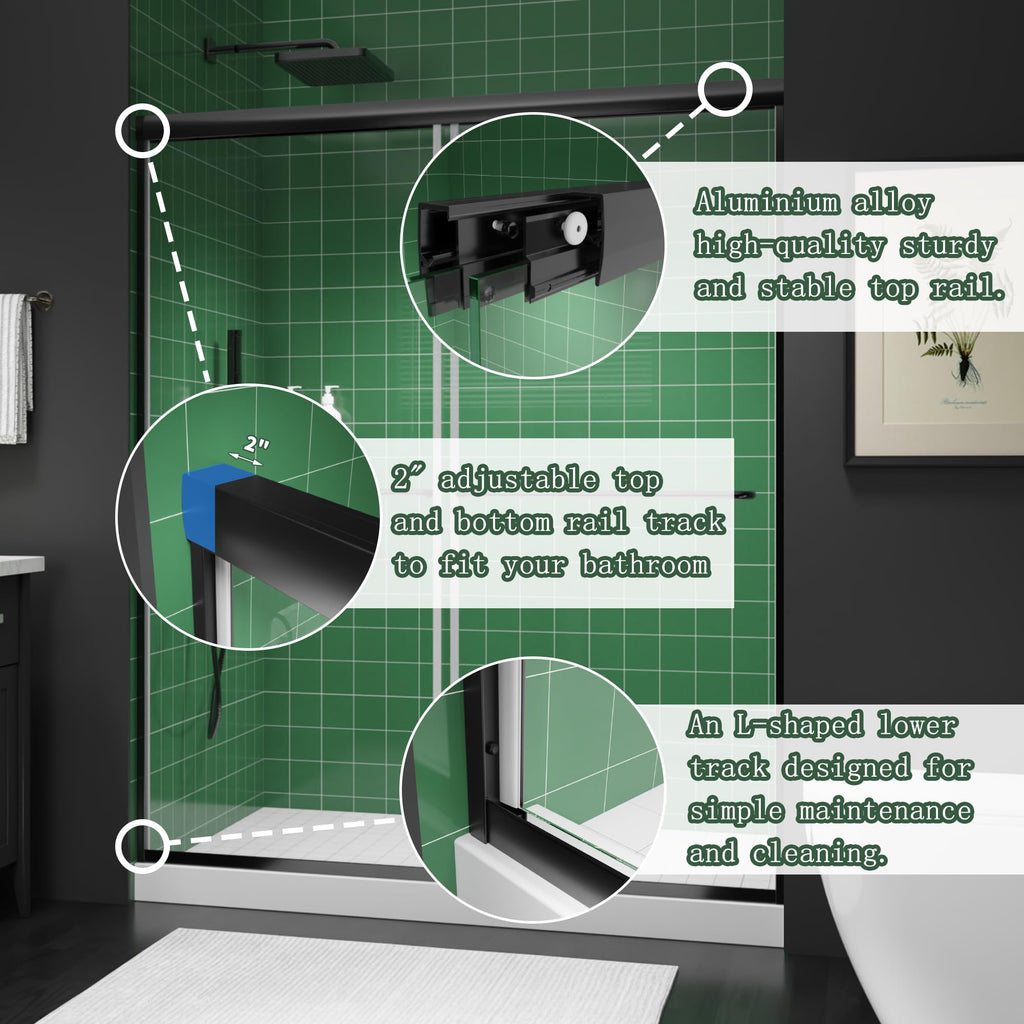 38–42 Inch W x 71 Inch H Semi-Frameless Pivot Shower Door, Swing Glass Shower Door with 1/4" (6mm) Clear SGCC Tempered Glass, Matte Black Finish, Reversible Installation for Bathroom