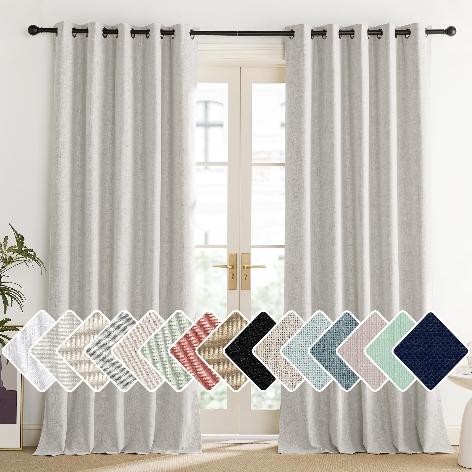 NICETOWN Linen Blackout Curtains for Kitchen, Beige, 2 Panels, 34" Wide x 48" Long, Short Kitchen Burlap Linen 100% Blackout Drape Panels for Night Shift, Great Job for Blocking Light