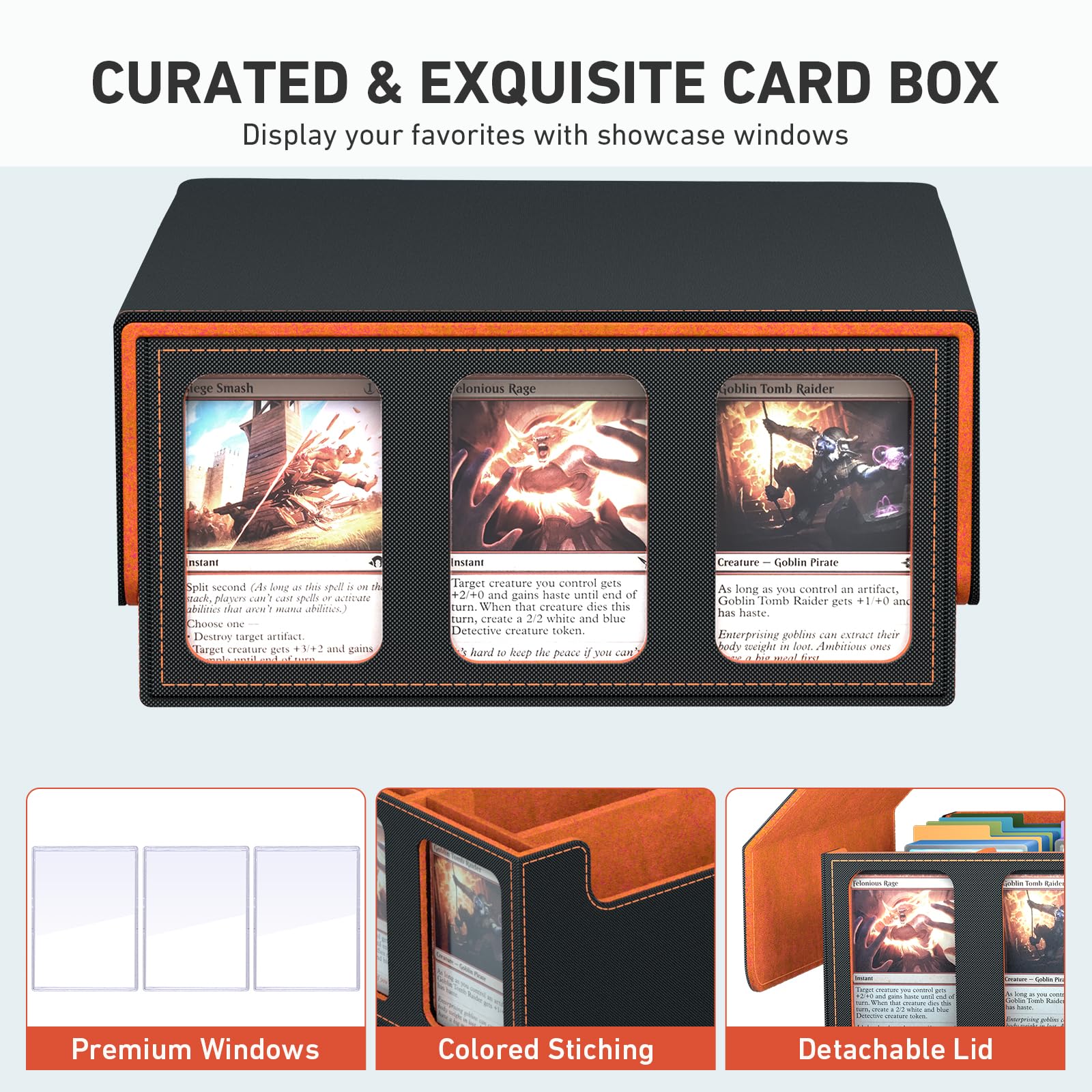 3-Row Trading Card Storage Box, Bulk Cards Case for 2400+ Mtg tcg Magic Playing Game Card Organizer, Commander Deck Box with 3 Supports & 24 Dividers