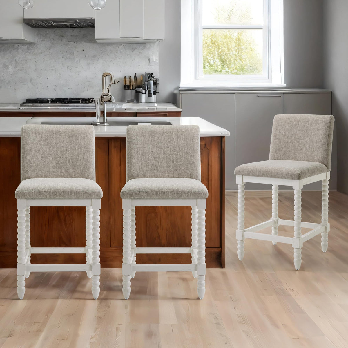 DUHOME Spindle Counter Stool with Padded Spring Seat,Wooden Bar Stools Farmhouse 26 Inch Counter Height Stools Chairs with Spindle Back for Kitchen Island