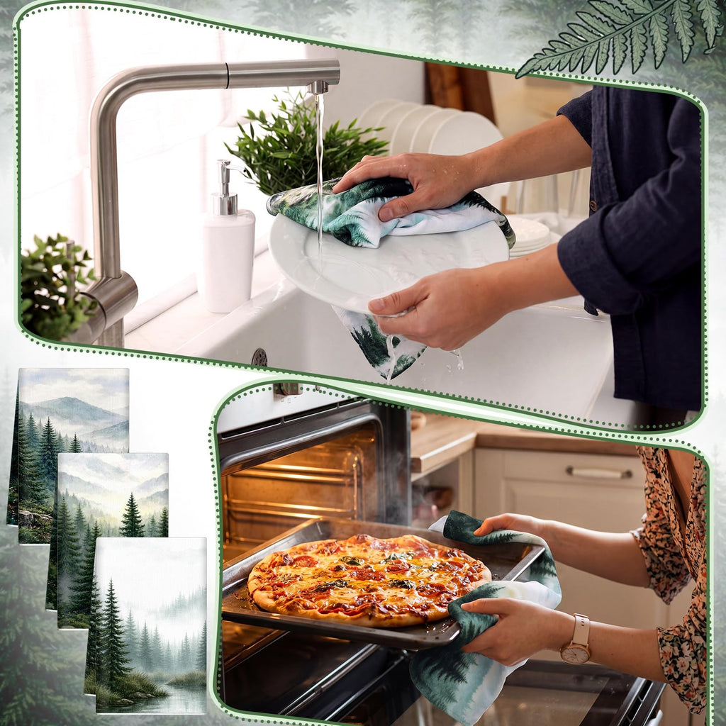Breling Set of 6 Summer Beach Kitchen Towels Coastal Dish Towel Bathroom Decorative Sea Palm Trees Cloths for Kitchen Bathroom Home Cooking Housewarming Gifts, 14 x 21 Inch