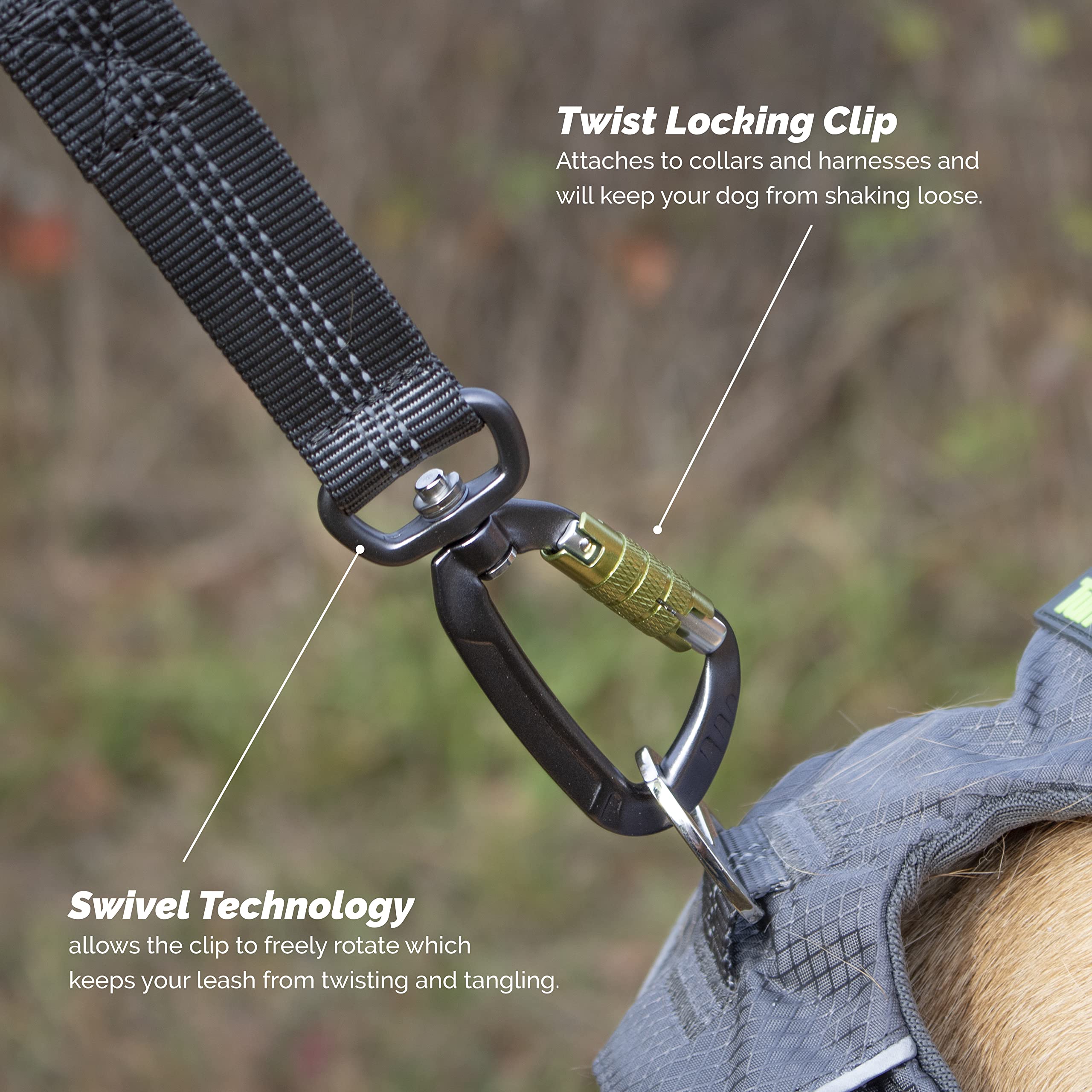 Tuff Mutt Hands-Free Waist Leash for Dog Walking, Running and Hiking, Carabiner Clip, Adjustable Belt with Double Handle, Reflective Bungee Design for Large & Medium Dogs