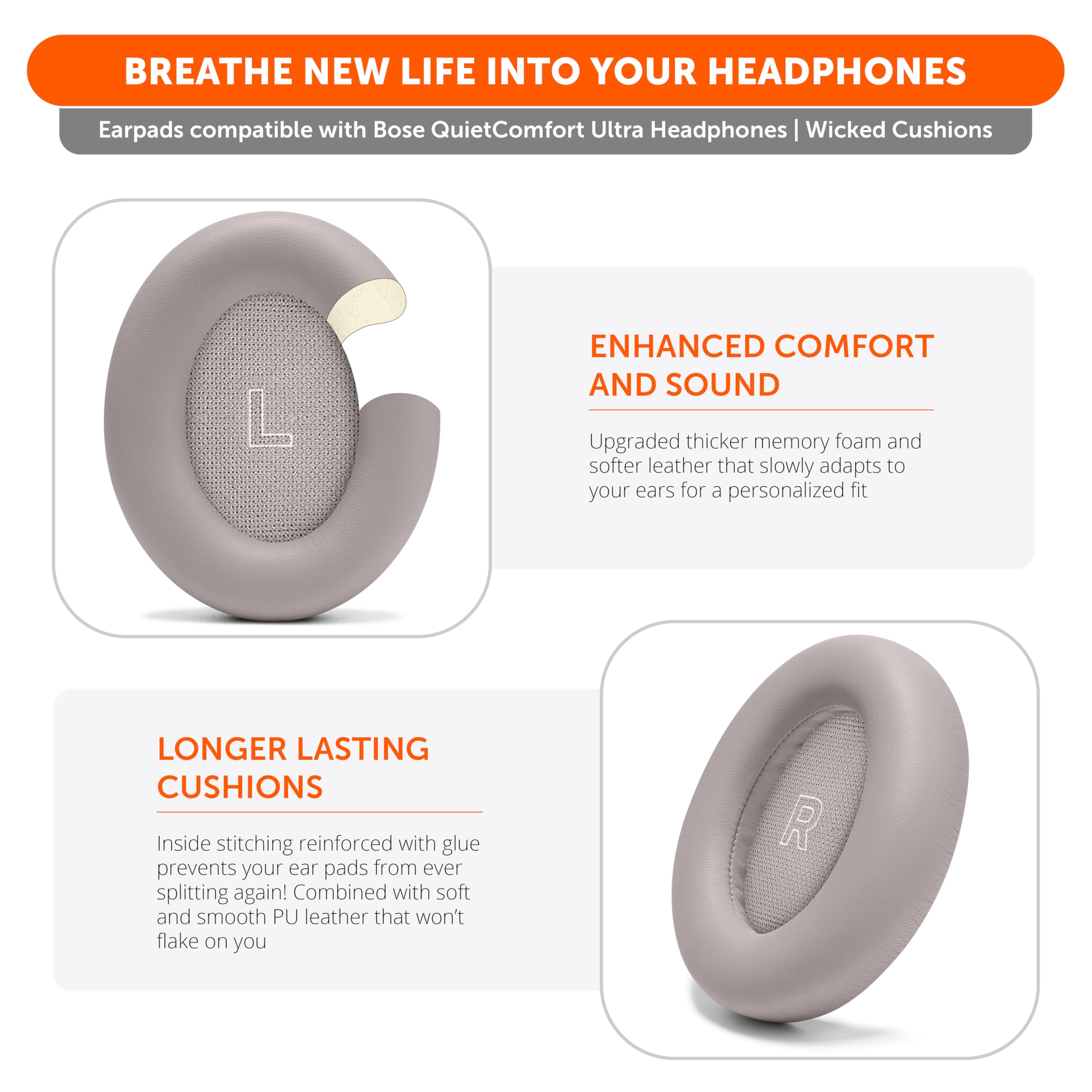 WC PadZ QC Ultra – Upgraded Replacement Earpads Compatible with Bose QuietComfort Ultra Gen 1 & Gen 2 by Wicked Cushions | Enhanced Comfort, Thickness & Durability | 90's Black