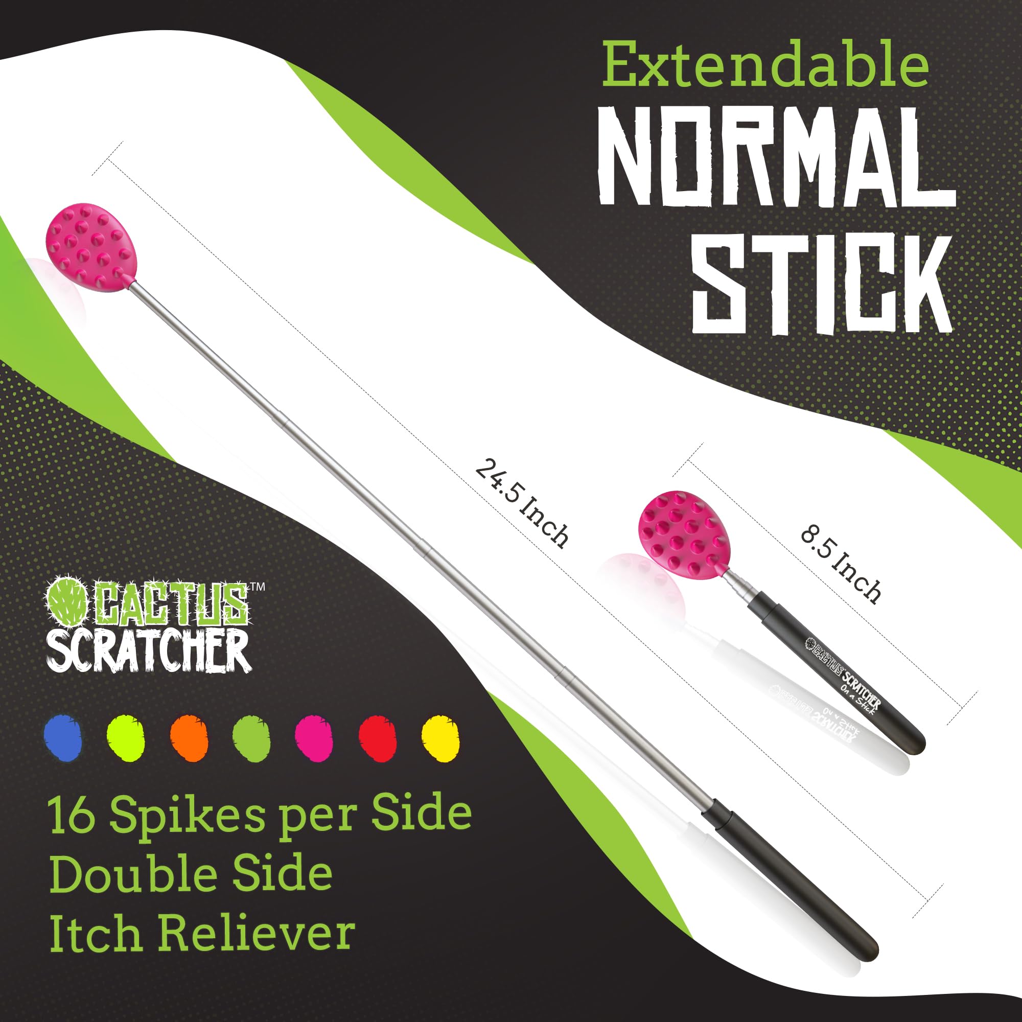 Cactus Scratcher Extendable Big Stick Back Scratcher - Extends 29" Long Double Sided Retractable Scratching Tool for Hand, Neck, Head, and Body - Universal Gift for Family, Pets, and Friends, Glow