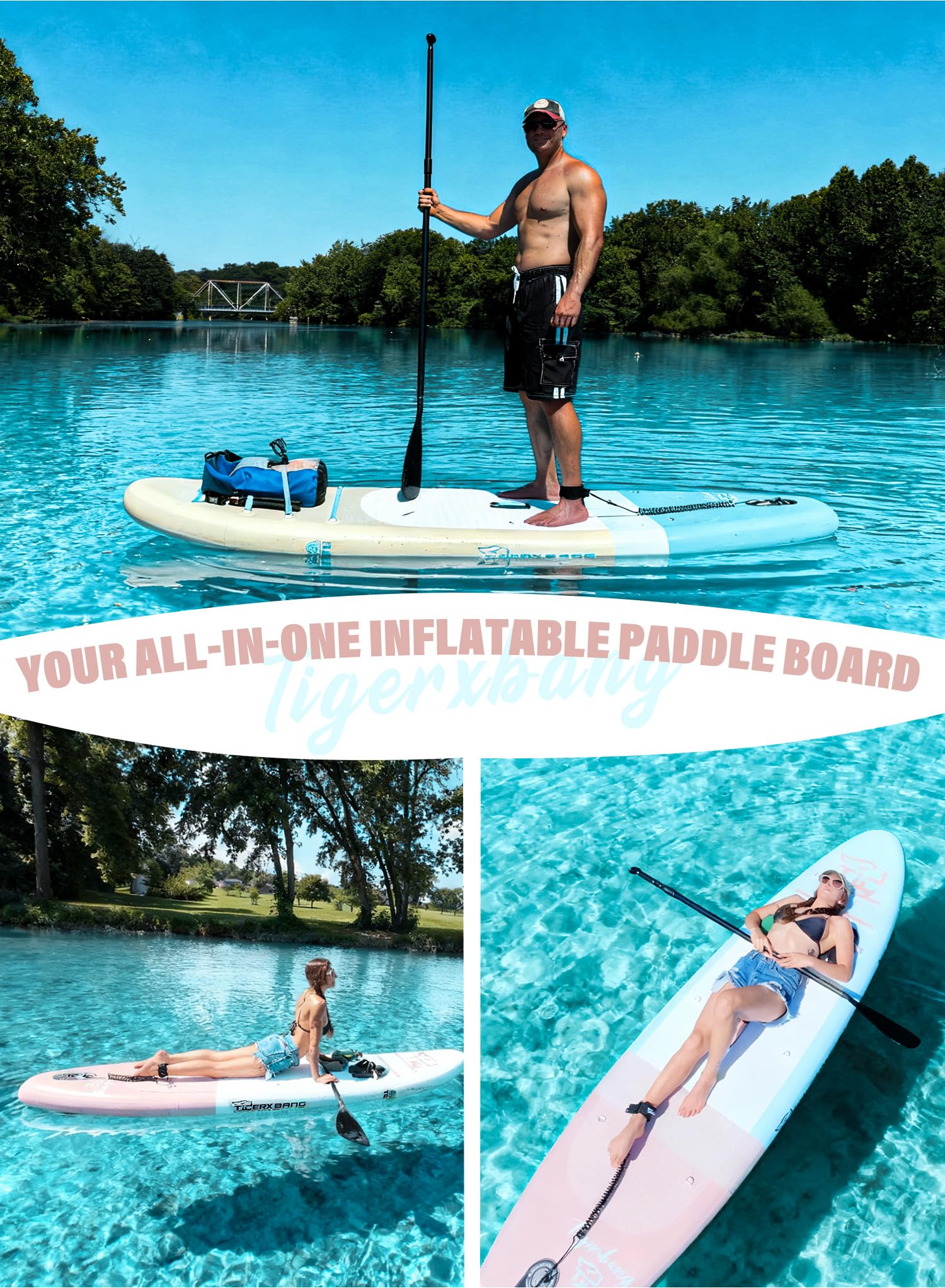 TIGERXBANG 11'6"/11'/10' Inflatable Paddle Board with Complete Accessories, Versatile Premium Paddle Boards for Adults/Youth, Stand Up Paddle Board Polar/Wave/Sunny Wave Collection
