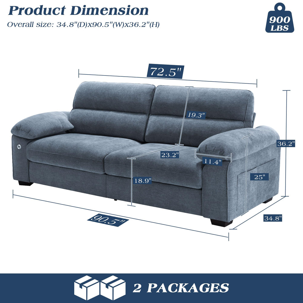 WorthFurni Sofas for Living Room, Chenille Loveseat Couch Set, Small Sofa, 3 Seater Sofa, USB Charging, Removable Sofa Cover,Solid Wood Frame, Easy to Install(70inch,Beige)