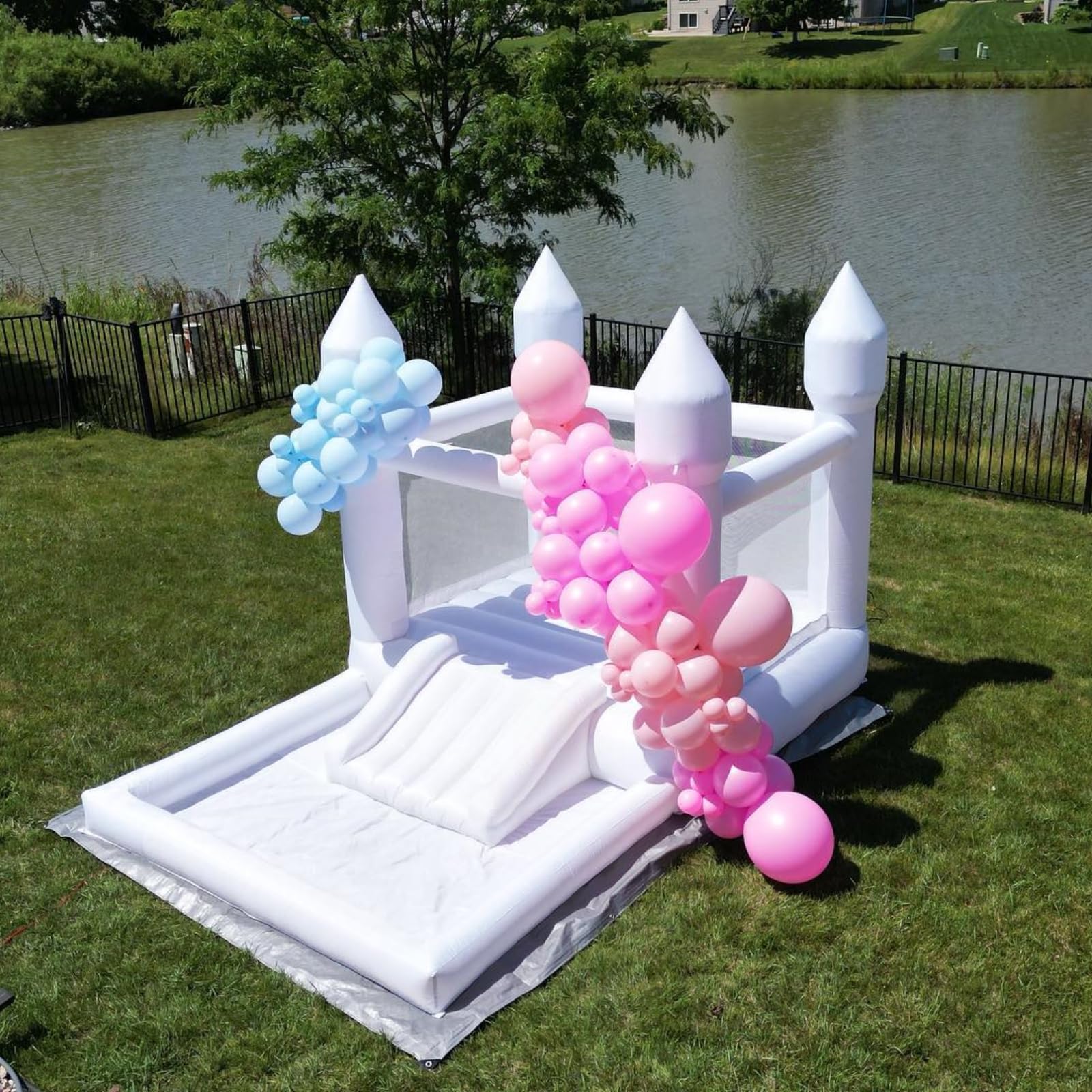 Inflatable White Bounce House for Kids with UL Blower-Portable, Large Ball Pool and Jump Space 3in1 Bouncy Castles A Spacious Joy-Room Bounce House for Kids 3-12 (Oxford material-13' L X 8' W X 8' H)