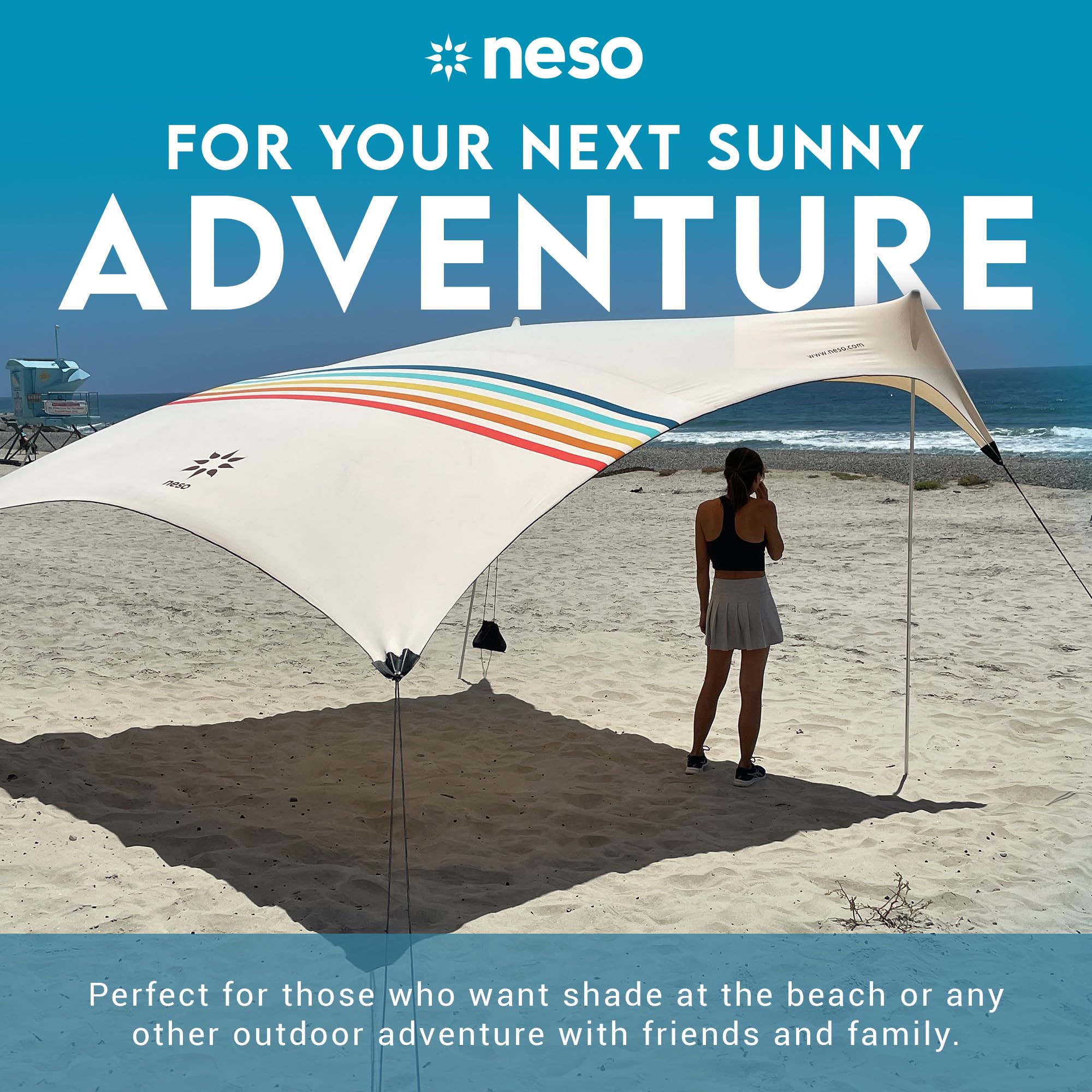 Neso Gigante Portable Beach Tent Sun Shelter - Lightweight Beach Shade Canopy - Easy Setup for Family Outings - Patented Reinforced Corners - UPF 50+ - 8ft Tall, 11 x 11ft - Save The Whales