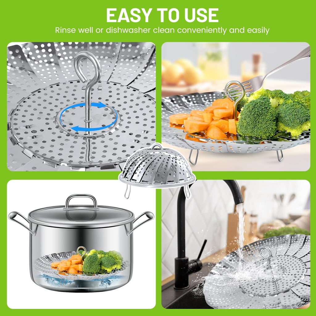 Vegetable Steamer Basket, Premium Stainless Steel Veggie Steamer Basket - Folding Expandable Steamers to Fits Various Size Pot Small by SAYFINE (5.5" to 9.2")