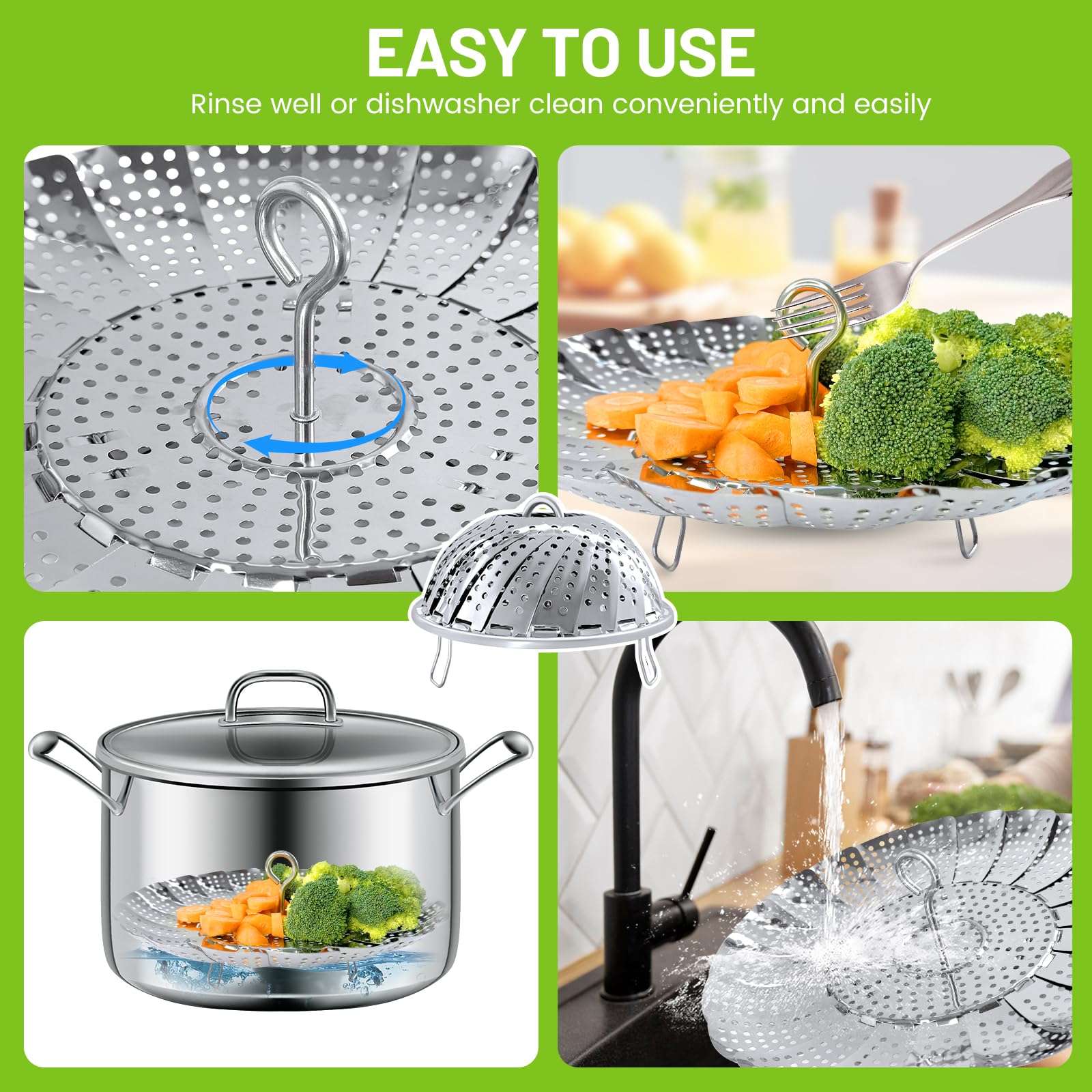 Vegetable Steamer Basket, Premium Stainless Steel Veggie Steamer Basket - Folding Expandable Steamers to Fits Various Size Pot Small by SAYFINE (5.5" to 9.2")