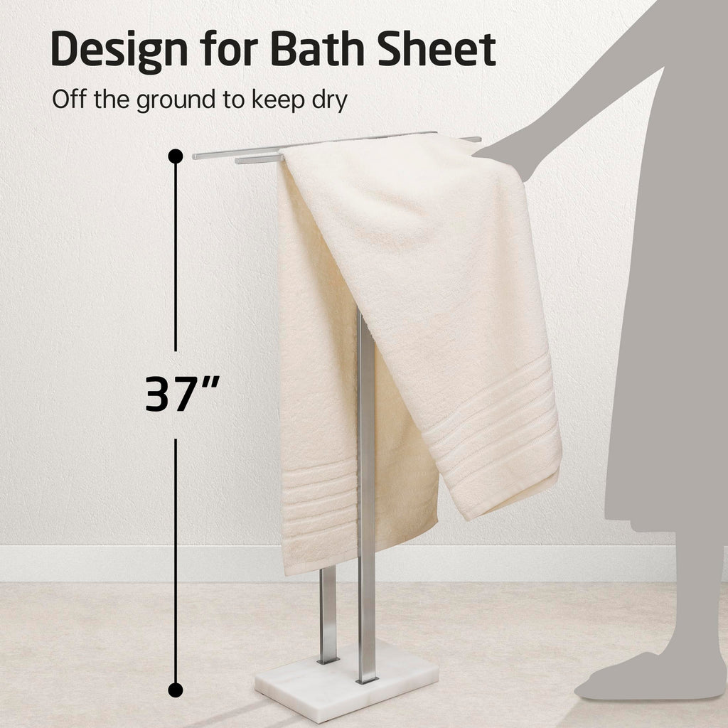 KES Standing Towel Rack with Black Natural Marble Base, 2-Tier Towel Rack Stand for Bathroom Floor, Bath Towel Holder Fits Bath Towel & Hand Towel,18/8 Stainless Steel, BTH217-BBK