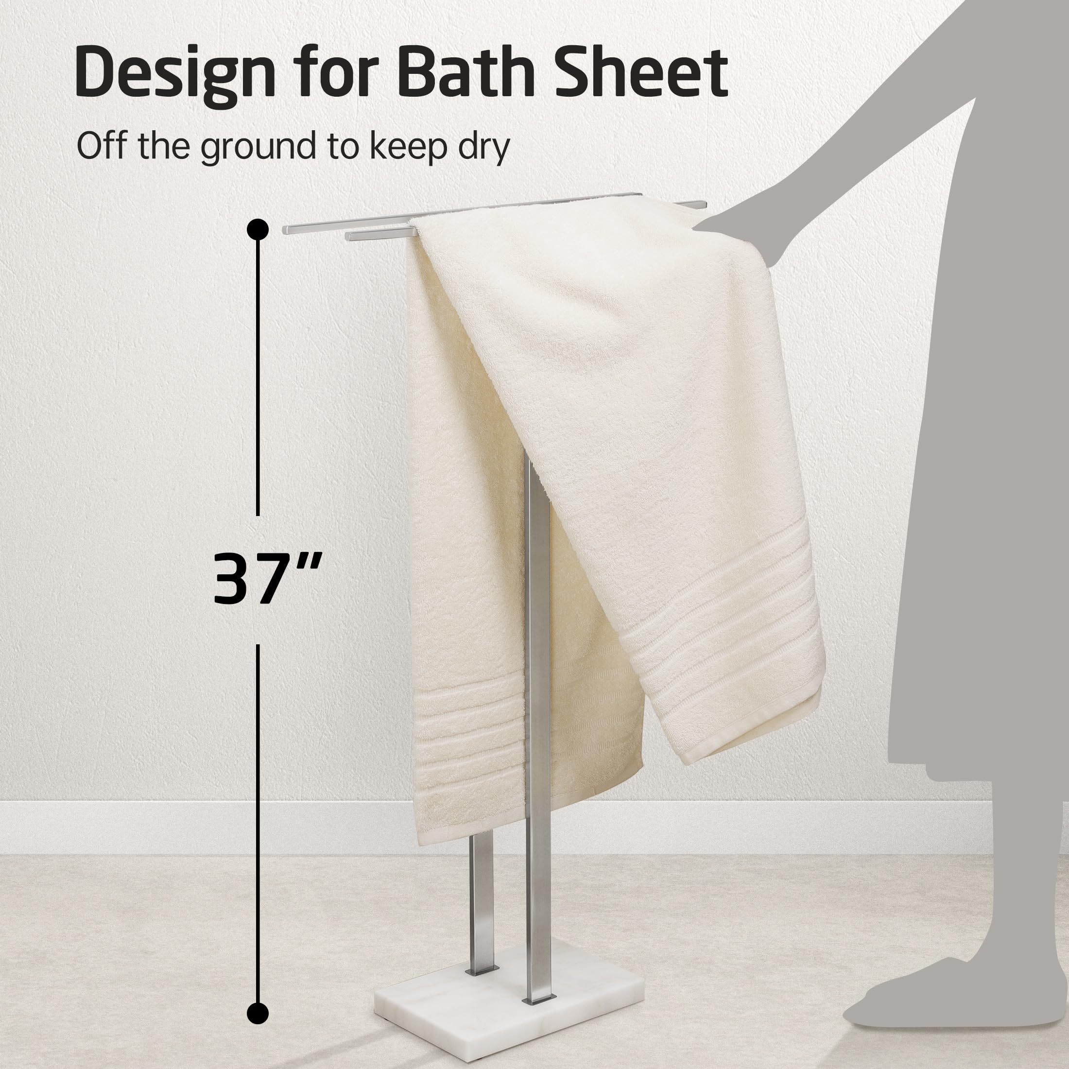 KES Standing Towel Rack with Black Natural Marble Base, 2-Tier Towel Rack Stand for Bathroom Floor, Bath Towel Holder Fits Bath Towel & Hand Towel,18/8 Stainless Steel, BTH217-BBK