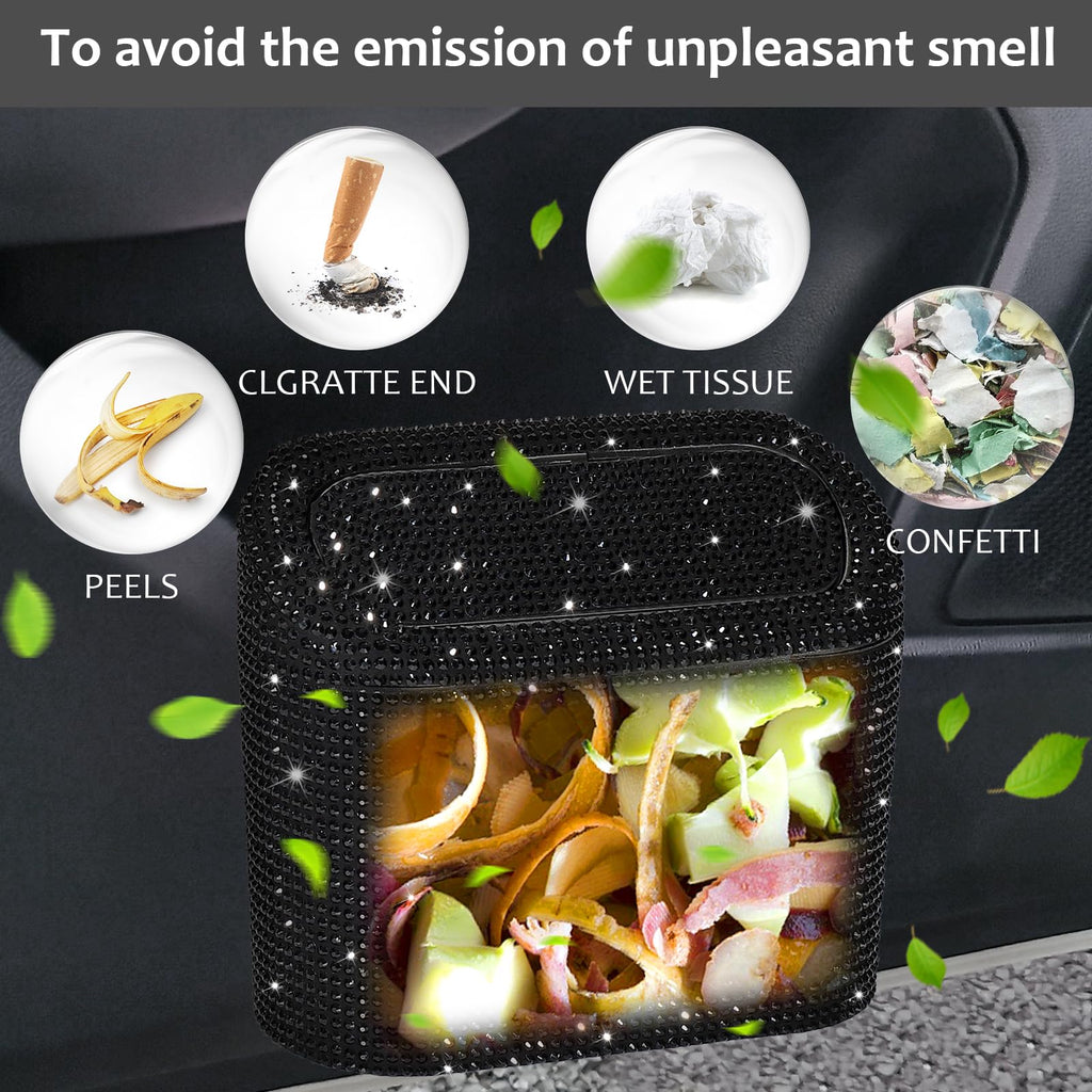Accmor Car Trash Can with Lid, Mini Auto Dustbin Garbage Organizer with 30 Pcs Plastic Trash Bag, Automotive Garbage Container Bin for Vehicle, Home, Office