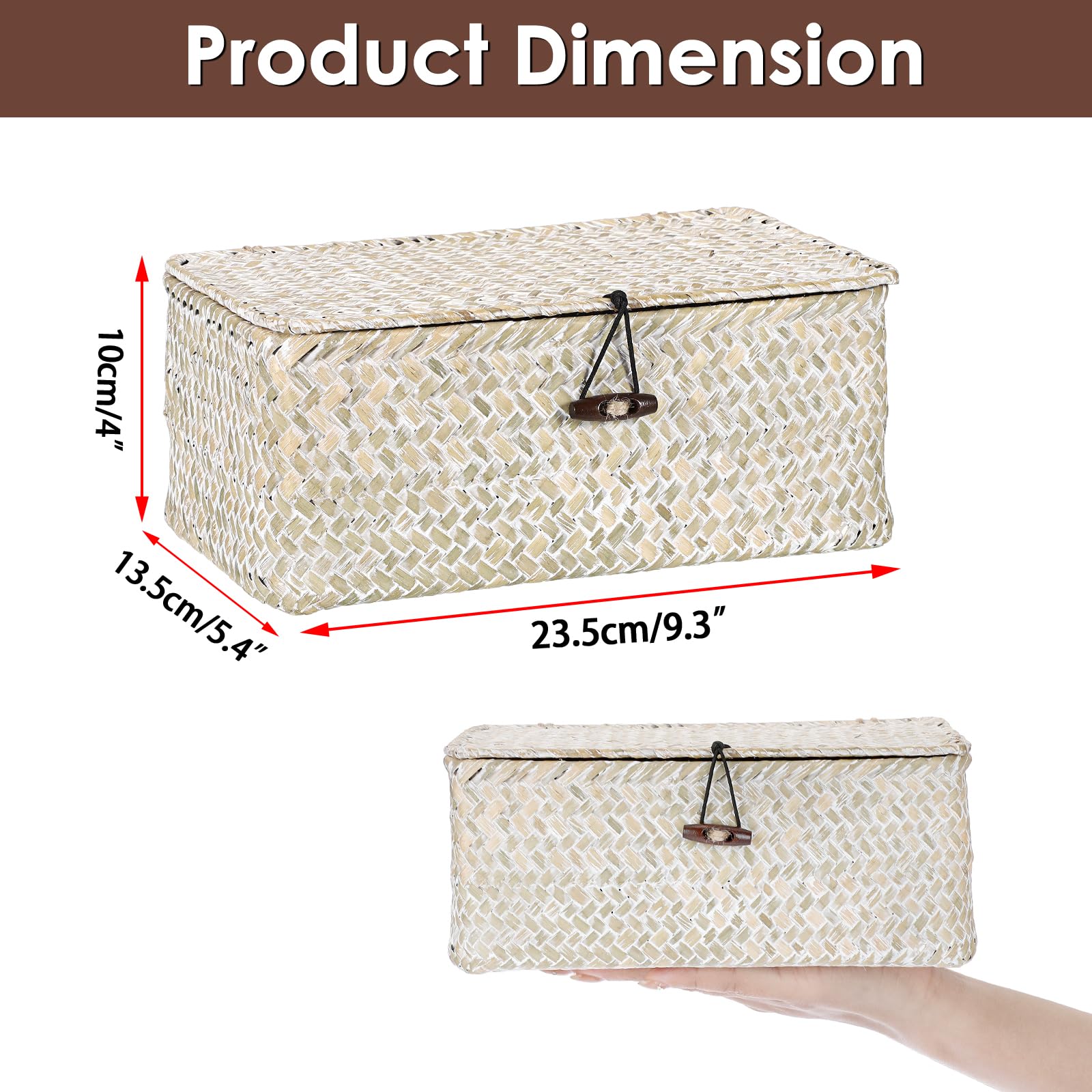 Sumnacon Wicker Basket with Lid Rectangle Woven Baskets for Toiletries Tampon Storage,Wicker Storage Basket with Lid,Decorative Seagrass Storage Baskets for Shelf Bathroom Toilet Table, Caramel
