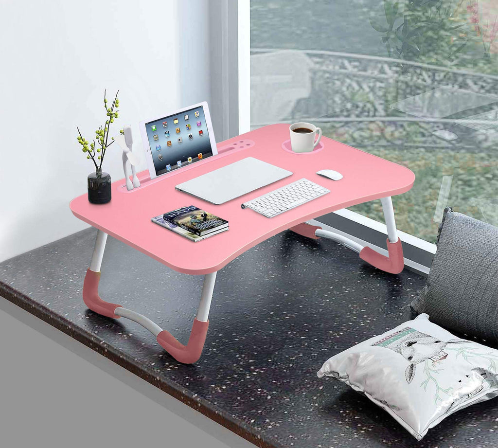 Slendor Lap Desk with Cup Holder, Foldable Laptop Table for Bed, Portable Bed Desk for Laptop and Writing, Computer Tray with Tablet Slot, Notebook Stand Reading Holder for Couch Sofa Floor,Black