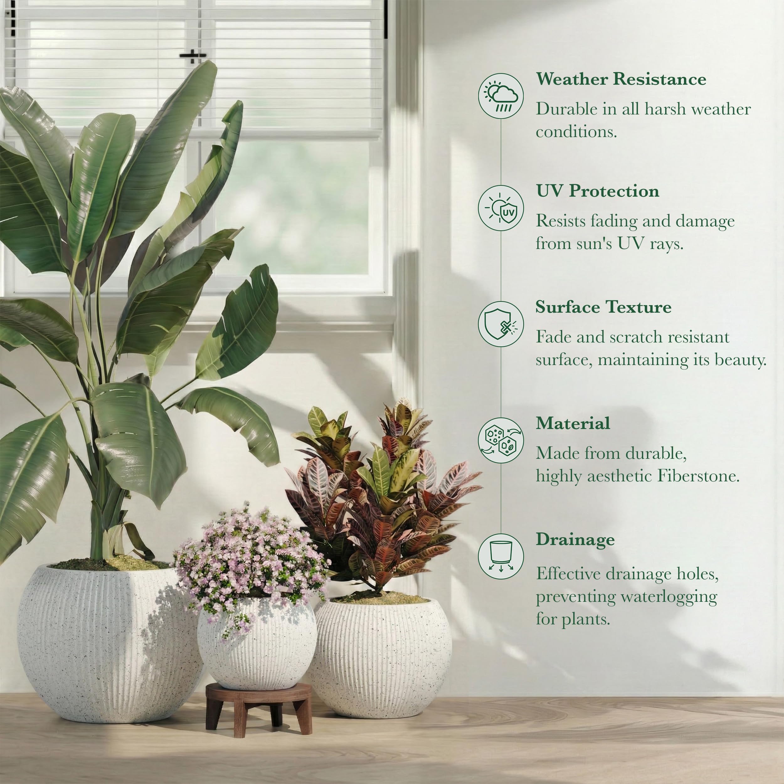 DTY Fiberstone Globe Planter Indoor Outdoor — Lightweight Sphere Ball Pot for Olive Tree, Monstera & Palm | Fiberglass Stone | UV Resistant, Drainage Hole | 2 Coco Mats | Black | 12.6" D × 10" H
