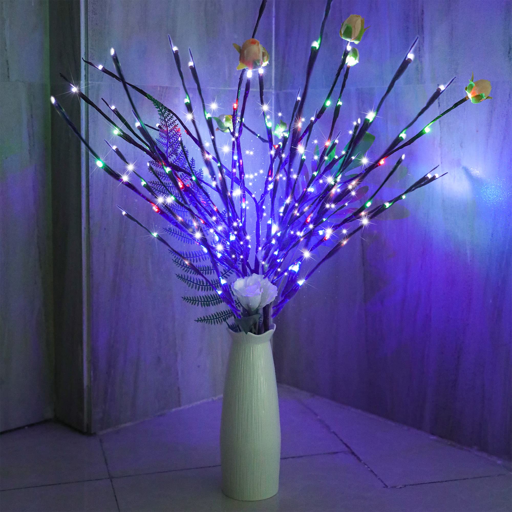 DK177 2 Pack Led Branch Light Battery Operated Lighted Branch Vase Filler Willow Tree Artificial Little Twig Power Brown 30 Inch 20 LED for Home Outdoor Indoor Romantic Decoration, White Light
