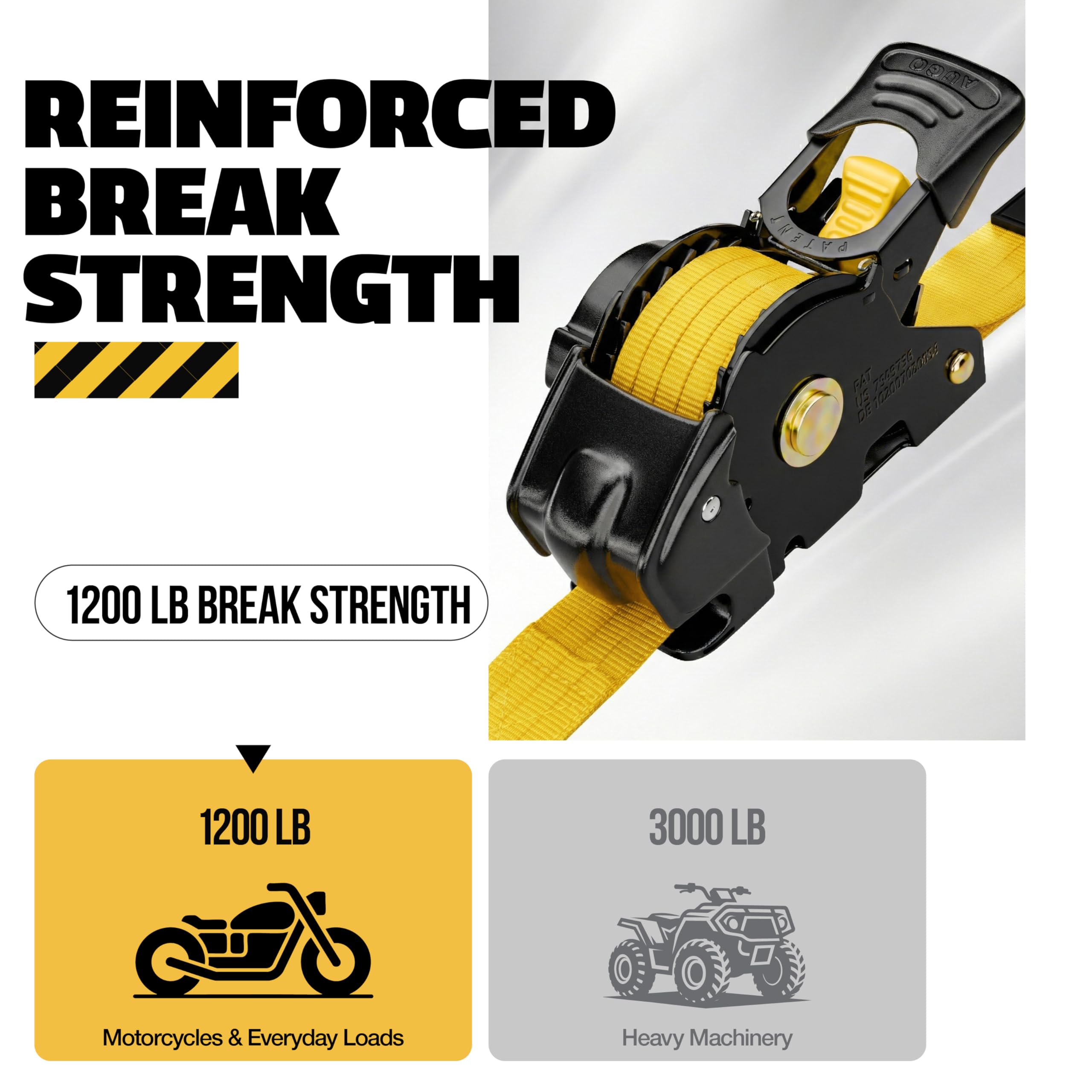 AUGO Retractable Ratchet Straps | 2 Heavy Duty Ratchet Straps Self Retractable Tie Downs with Soft Loops & Storage Bag for Motorcycle, Truck, Trailer, Cargo Van | 1200 Lb Break Strength 1” x 10’