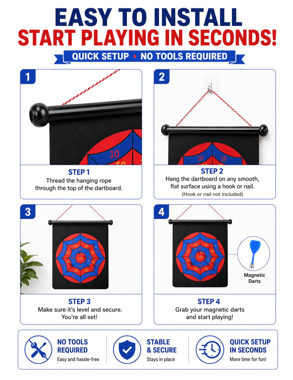 Magnetic Dart Board for Kids, Teens, Adults, Double-Sided Roll-Up Dart Board Games for Kids Age 3-18 with 12 Magnetic Darts, Indoor Outdoor Boys Toys for Backyard, Gifts for Teen Boys