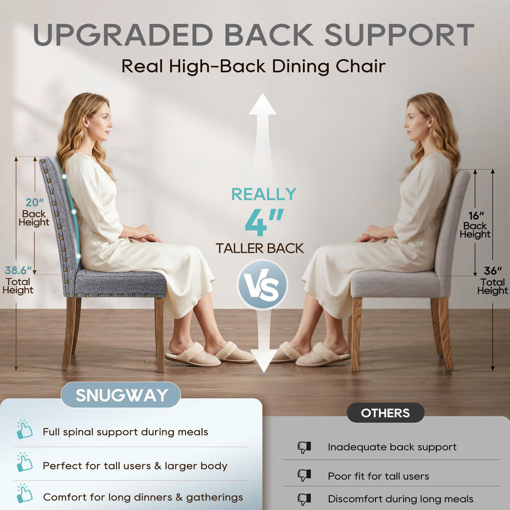Upholstered Dining Chair Modern Stylish Parsons Kitchen Diner High Back with Bronze Nailhead Trim & Wood Legs, Set of 2, Grey