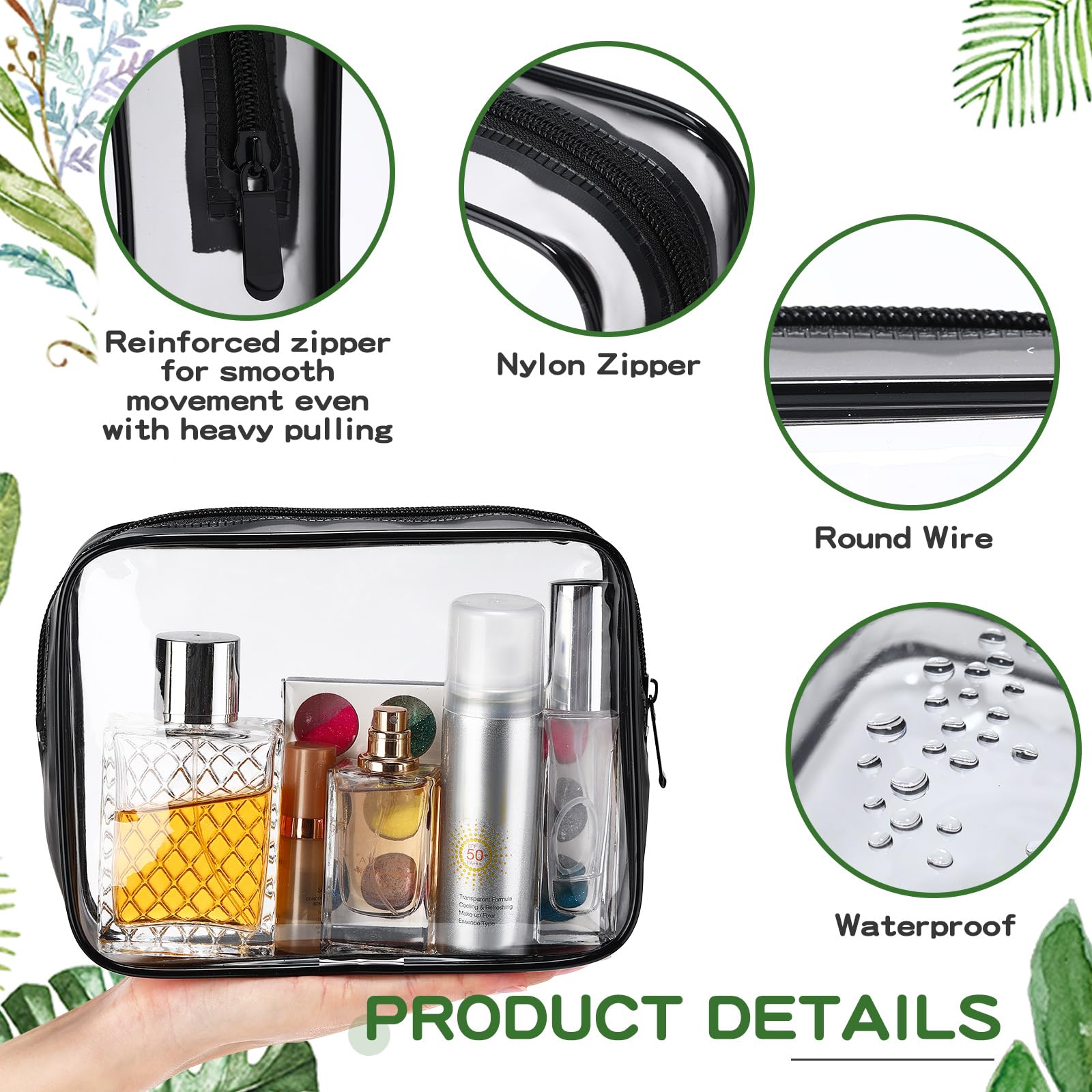 Weewooday 12 Pieces Clear Makeup Bags Cosmetic Storage Bags PVC Zipper Pouches Travel Waterproof Makeup Plastic Case for Women Organizing Toiletries Traveling Bathroom(Medium,Black)