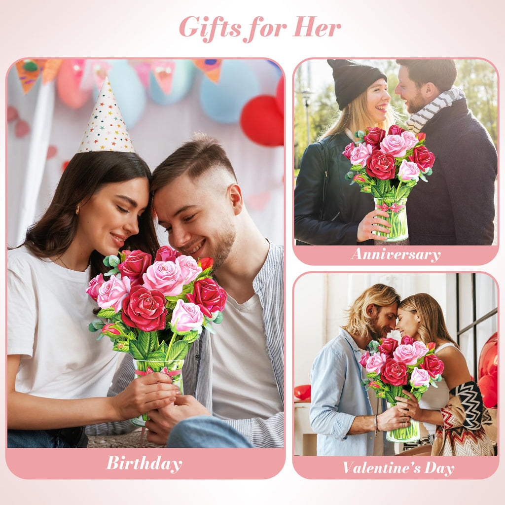 Airpark 3D Pop Up Paper Flowers Bouquet Card 12’‘ with Note & Envelope, Birthday Gifts, Get Well, Thank You, Greeting Cards for Women Mom Wife Friends, Daisies and Butterflies