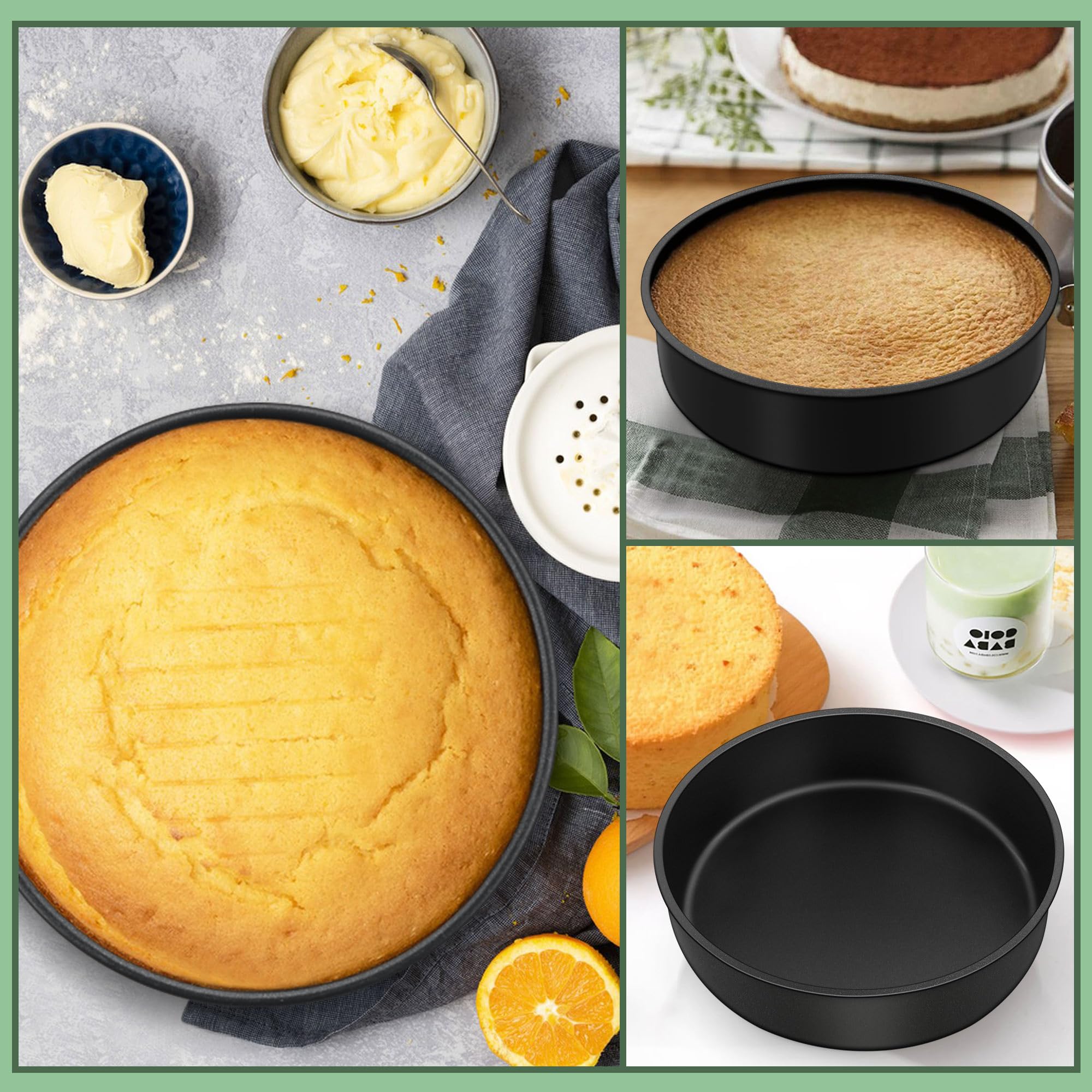 E-far 4 Inch Cake Pan Set of 3, Nonstick Stainless Steel Mini Round Cake Pans Tin, Small Size for Baking Smash Cakes/Cheesecake, Stainless Steel Core & Non-toxic Coating, Straight Side & 2 Inch Deep