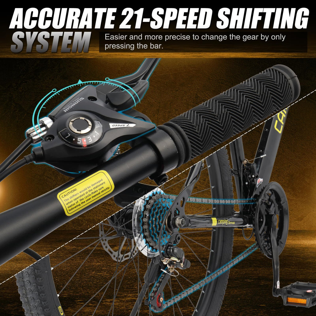 Ktaxon Mountain Bike 24/26/27.5 Inch Men & Women Mountain Bike with 21-Speed Adult Bikes, Double Disc Brake, Suspension Fork and High Carbon Steel Frame