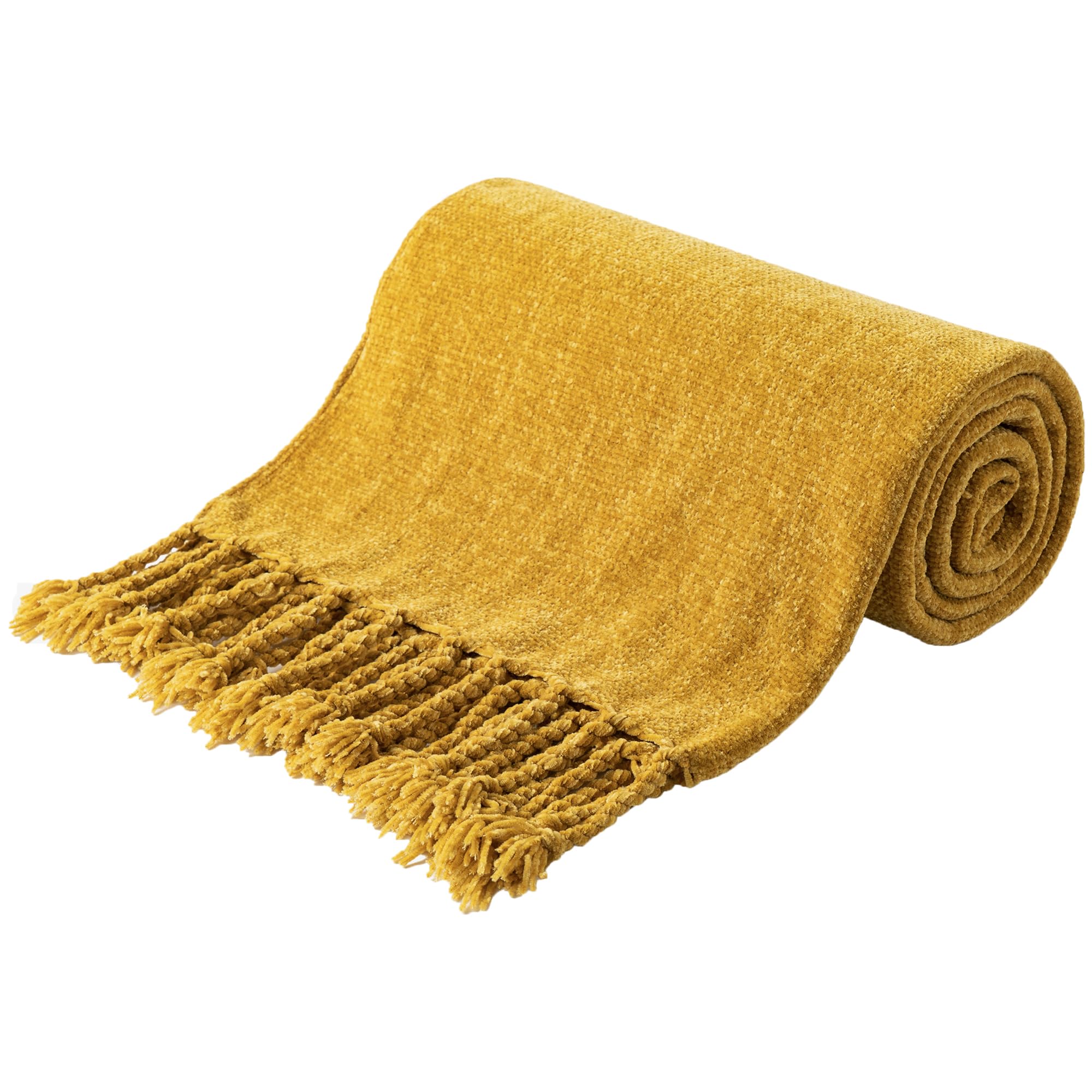 BATTILO HOME Beige Chenille Throw Blanket for Couch, Soft Cozy Textured Knit Throw Blanket with Handmade Fringe Tassels, Lightweight Decorative Farmhouse Blanket for Sofa Bed Chair, 50"x60"