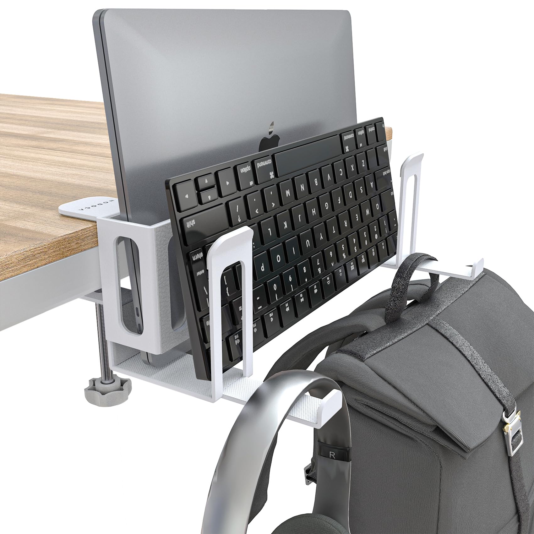 NODOCA Laptop Storage for Desk, Vertical Laptop Stand for Desk, MacBook Vertical Stand, with Headphone Holder, Desk Side Storage for MacBook/Surface/Samsung/HP/Dell[M, Black]