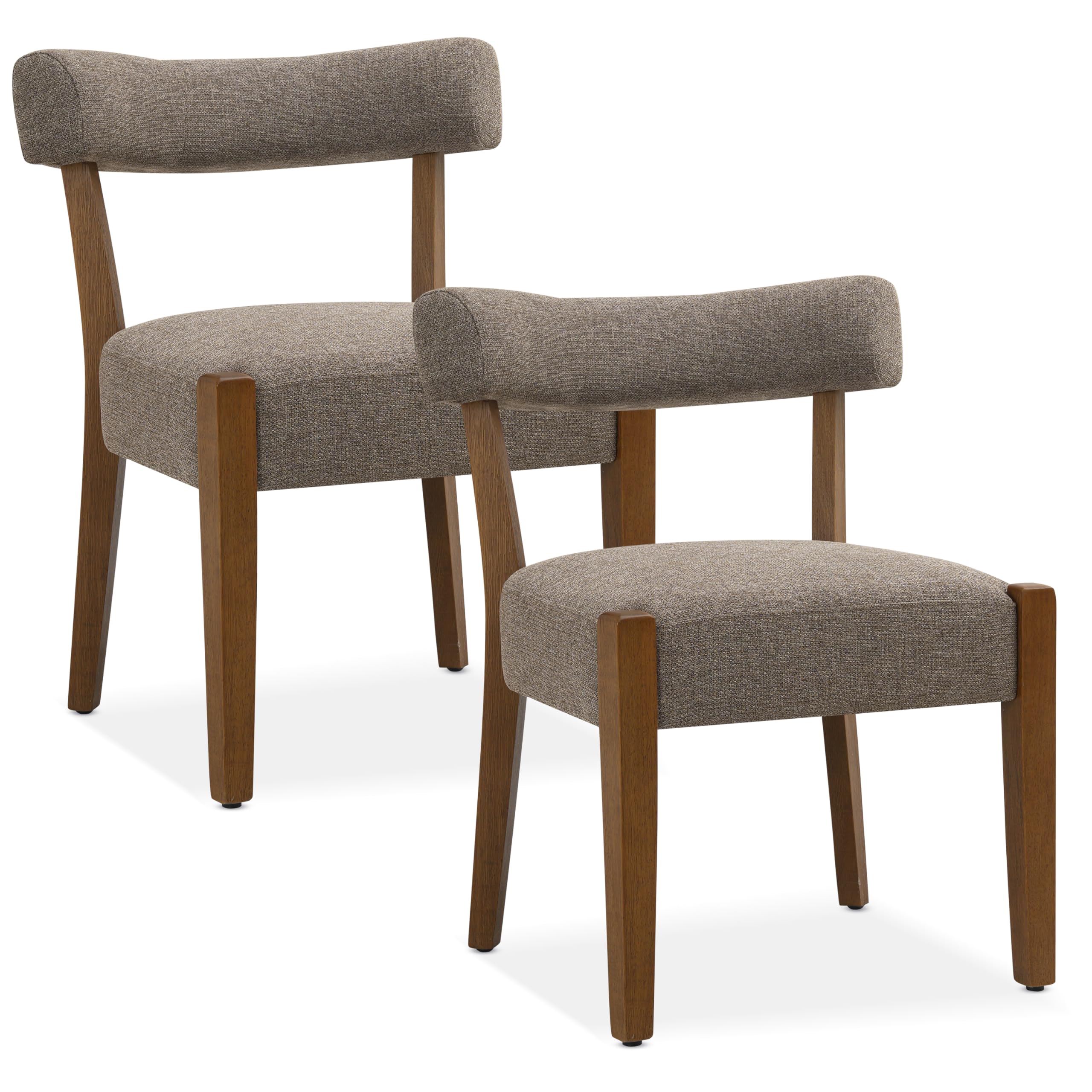 RNKSFX Upholstered Dining Chairs Set of 2, Walnut Wooden Kitchen & Dining Room Chairs, Mid Century Modern Fabric Farmhouse Dining Chairs Oversized Sturdy Rounded Chairs Curved Back, Beige Fabric