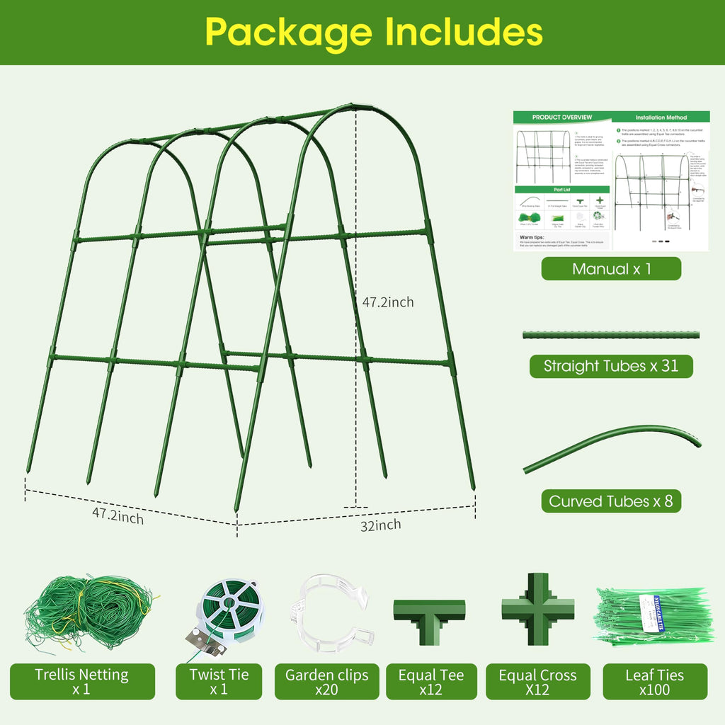 Cucumber Trellis for Raised Bed,U-Shape Garden Trellis for Climbing Plants Outdoor, Metal Arch Vegetables Trellis, Plant Support for Vine (Green, 31.5" Lx21.6 Wx47.2 H-Small)