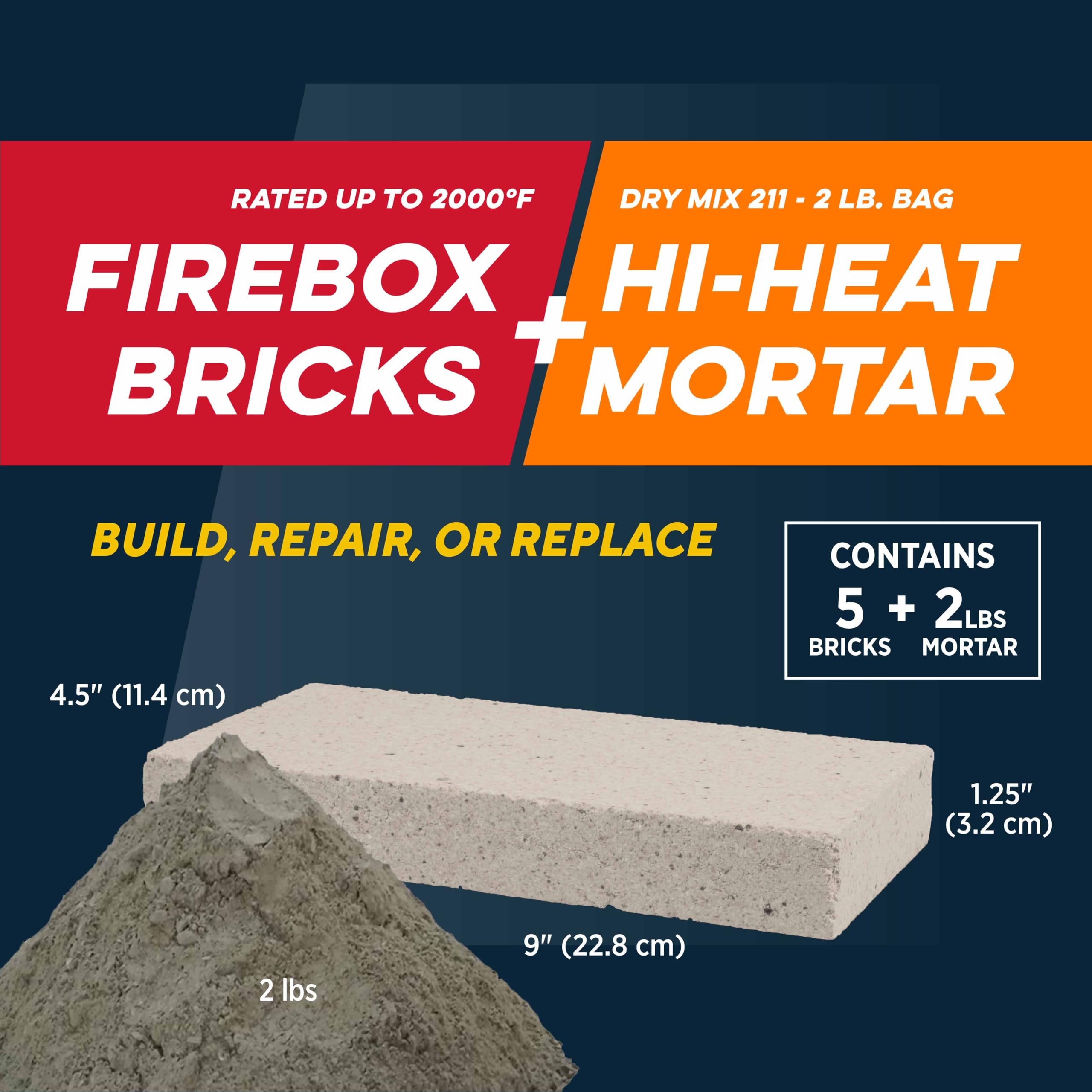 Rutland Dry Mix 211 Refractory Mortar 2.5 Pound - USA-Made High Temperature Mortar for Masonry - 2550°F Fire Cement Patch for Fireplace Brick, Fire Pit, Kiln, Forge & Pizza Oven Repair