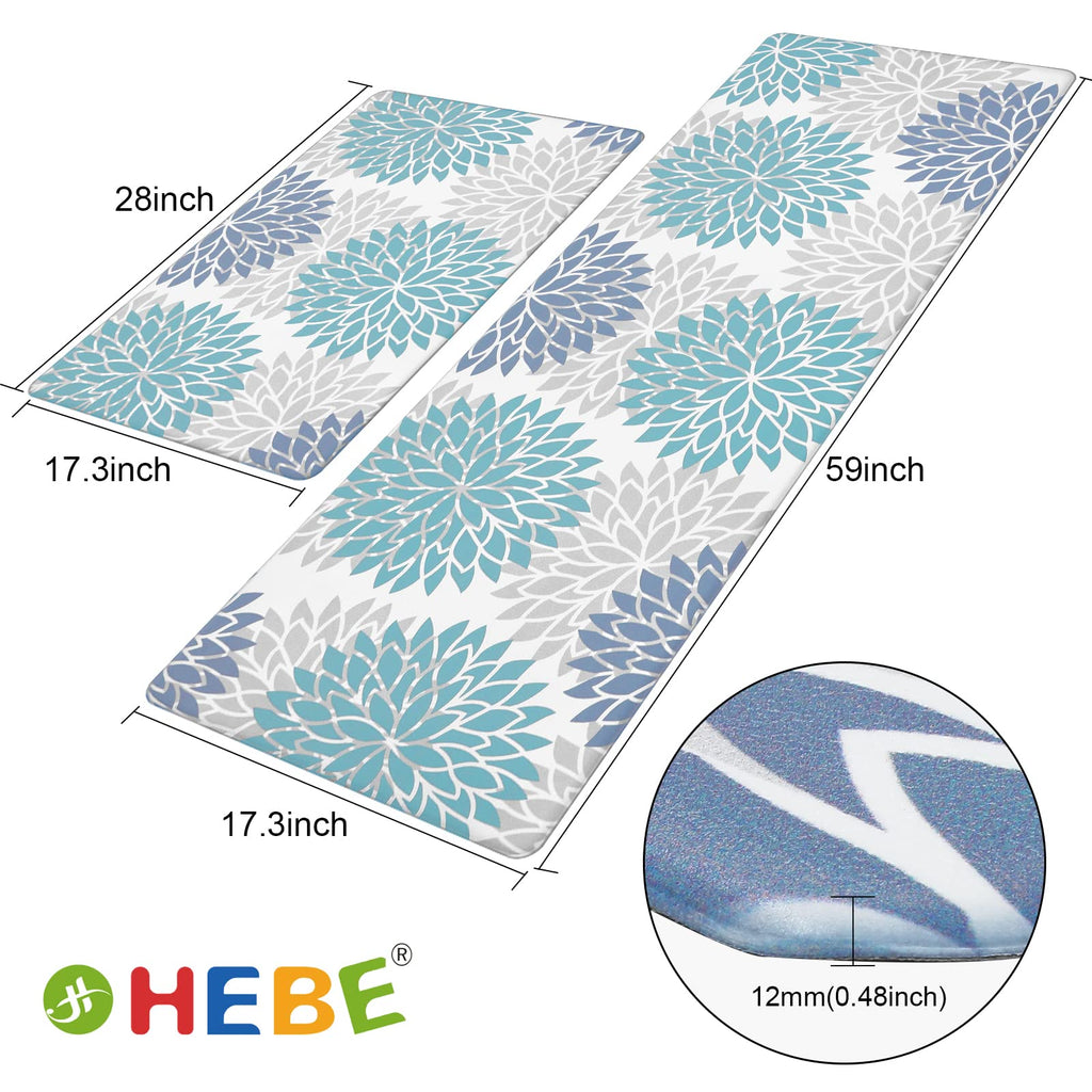 HEBE Anti Fatigue Kitchen Rugs Sets of 2, Non Slip Kitchen Mats for Floor, Waterproof Cushioned Comfort Standing Carpet for Kitchen Sink, Home Office, Laundry Room