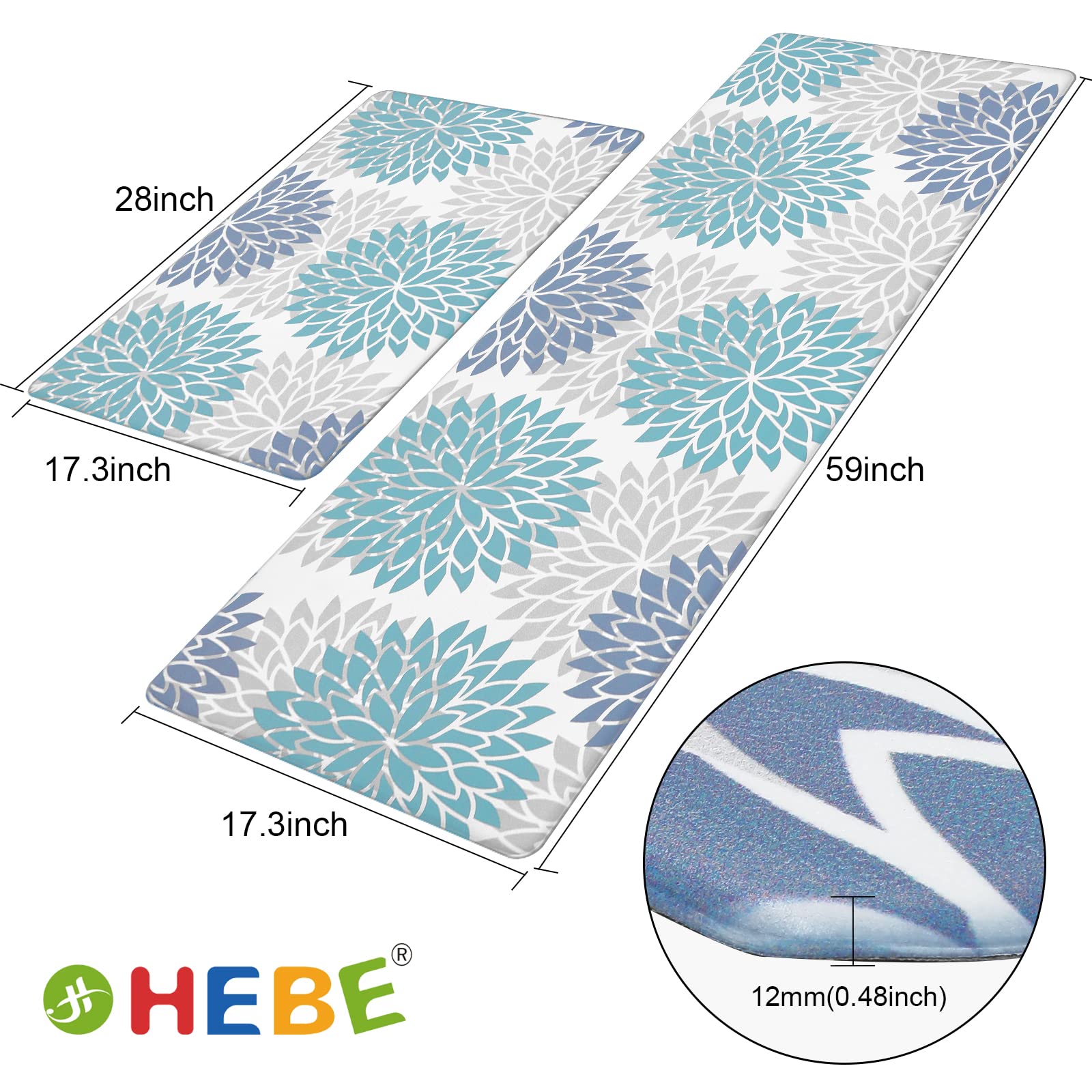 HEBE Anti Fatigue Kitchen Rugs Sets of 2, Non Slip Kitchen Mats for Floor, Waterproof Cushioned Comfort Standing Carpet for Kitchen Sink, Home Office, Laundry Room