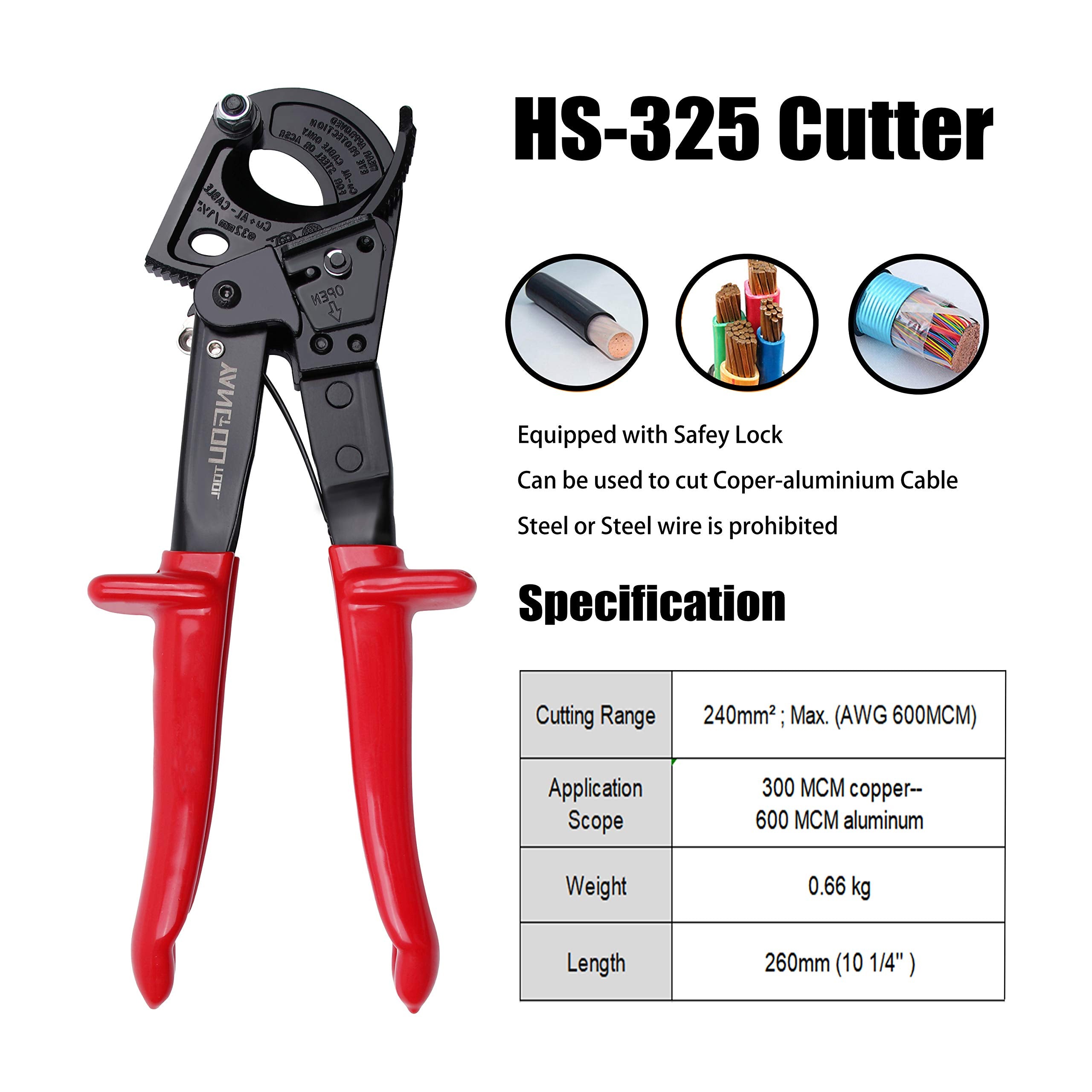 Yangoutool Heavy-Duty Ratcheting Cable Cutters for Large Copper, Aluminum, and Armored Cables - J40 Wire Cutter up to 300 mm², Electrical Wire Cutting Tool