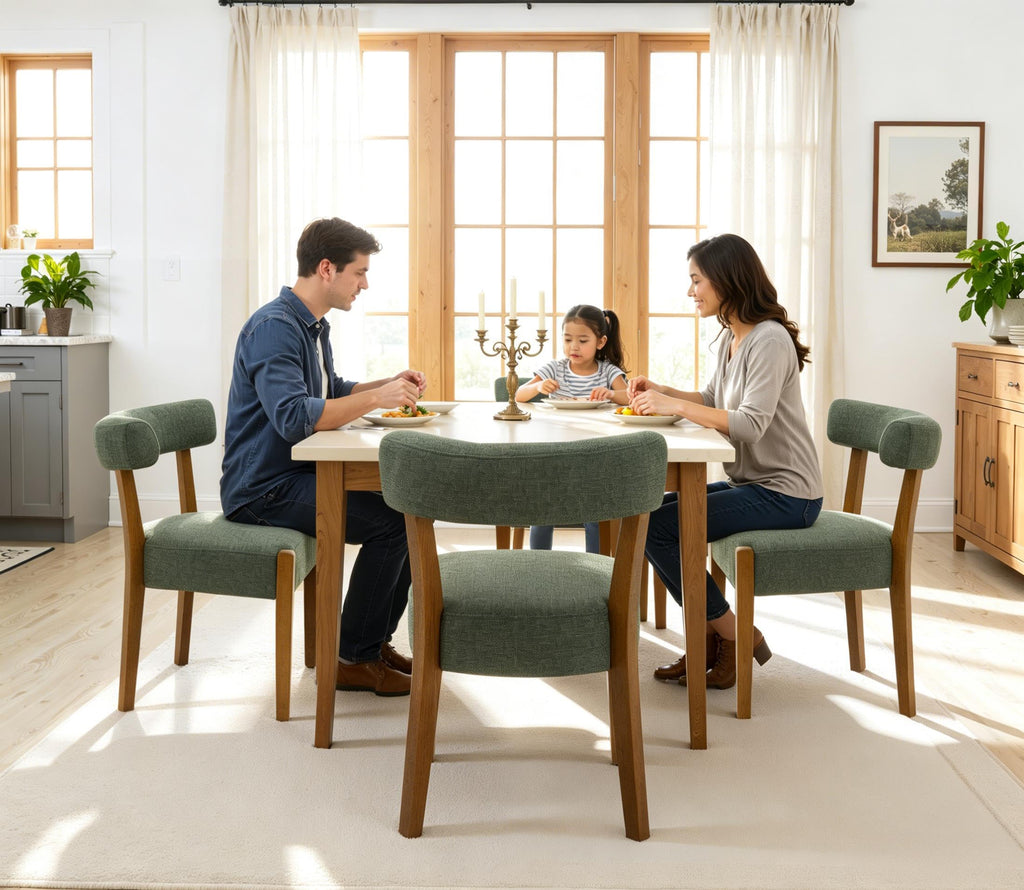 RNKSFX Upholstered Dining Chairs Set of 2, Walnut Wooden Kitchen & Dining Room Chairs, Mid Century Modern Fabric Farmhouse Dining Chairs Oversized Sturdy Rounded Chairs Curved Back, Beige Fabric