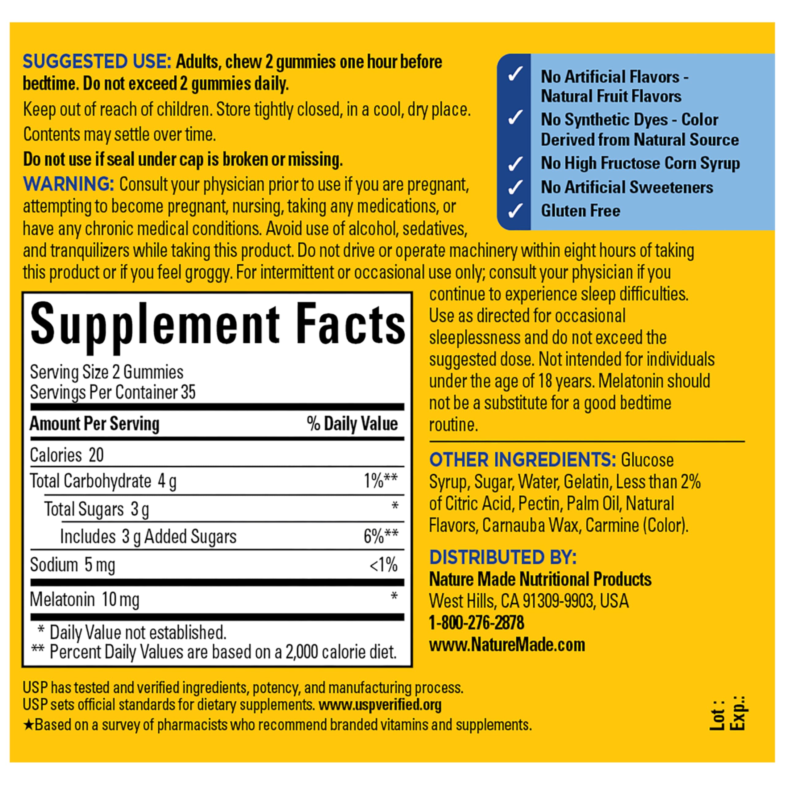 Nature Made Melatonin 10mg per serving Gummies, Maximum Strength Dosage, 100% Drug Free Sleep Aid for Adults, 60 Melatonin Gummies, 30 Day Supply