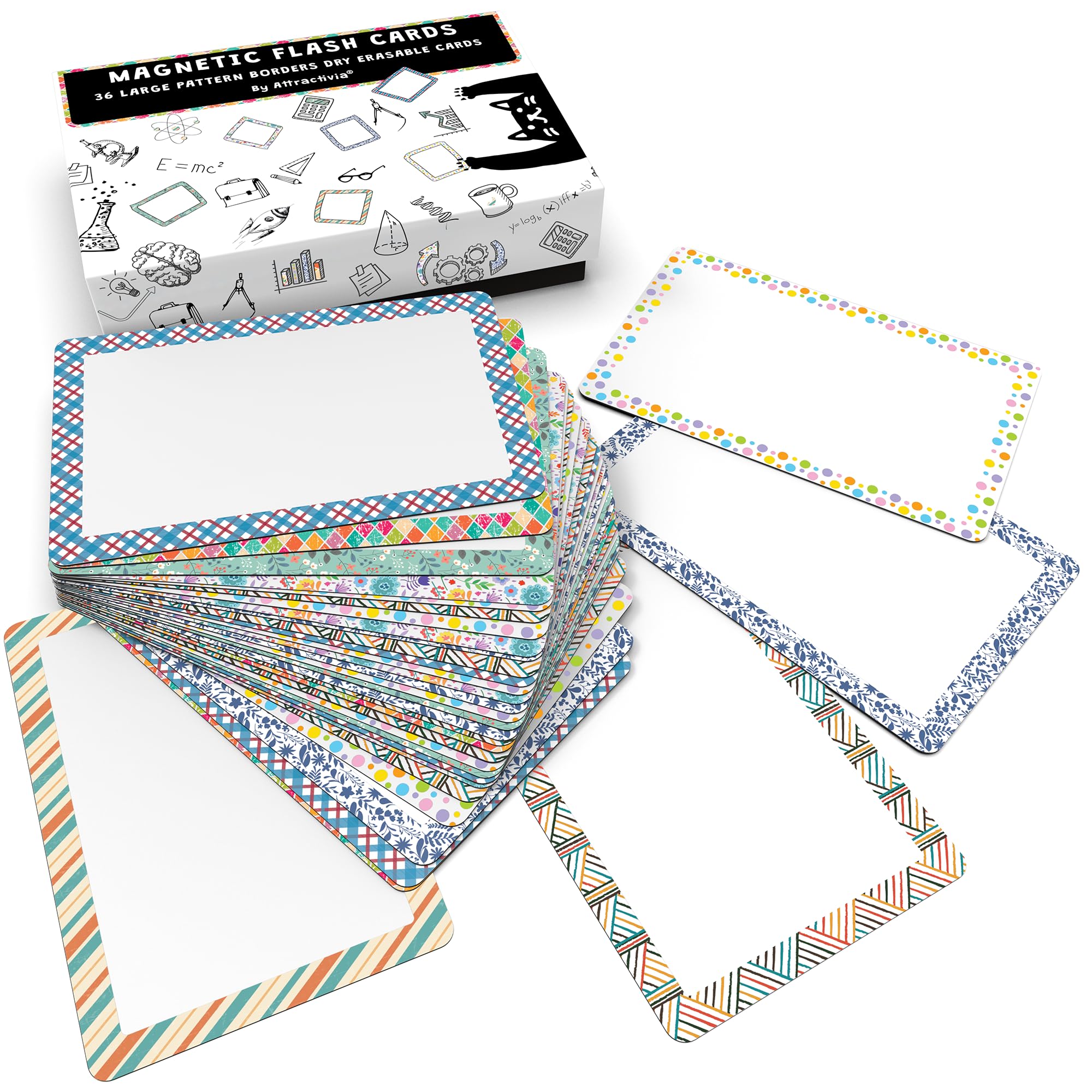 Attractivia Dry Erase Magnetic Labels 2.8 x 1.2 in, Color Borders, Dry Erase Magnets, 60-Pack, White Erasable Write-On All-Purpose Labels, for Office, Education, Home, Whiteboard, Magnetic Name Tags