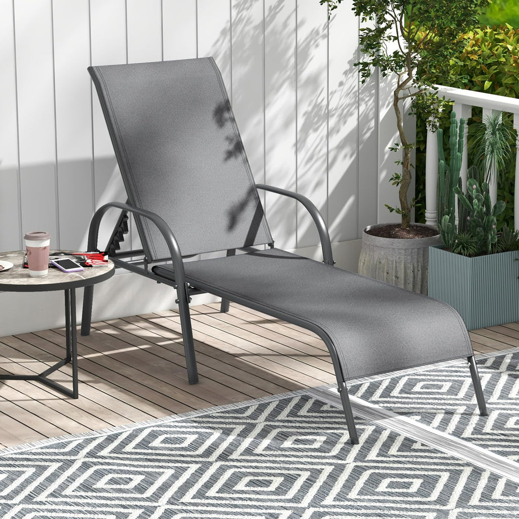 Giantex Patio Lounge Chair, Outdoor Chaise Lounge with 5 Adjustable Backrest, Sturdy Steel Frame, Sunbathing Recliner, Beach Chair, Tanning Chair for Outside, Yard, Balcony, Pool Chairs, Black