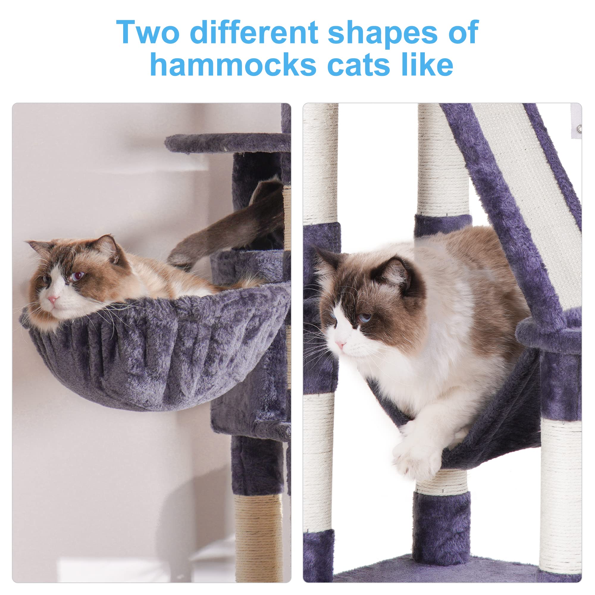 Hey-brother Cat Tree, 53 inch Cat Tower for Indoor Cats, Cat House with Padded Platform Bed, Toy Balls, Large Cozy Condo, Hammocks and Sisal Scratching Posts, Beige MPJ019-SM