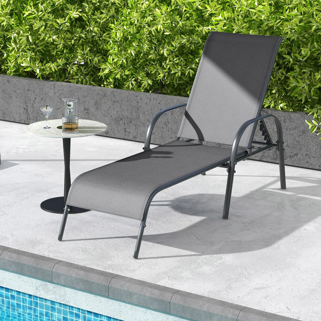 Giantex Patio Lounge Chair, Outdoor Chaise Lounge with 5 Adjustable Backrest, Sturdy Steel Frame, Sunbathing Recliner, Beach Chair, Tanning Chair for Outside, Yard, Balcony, Pool Chairs, Black