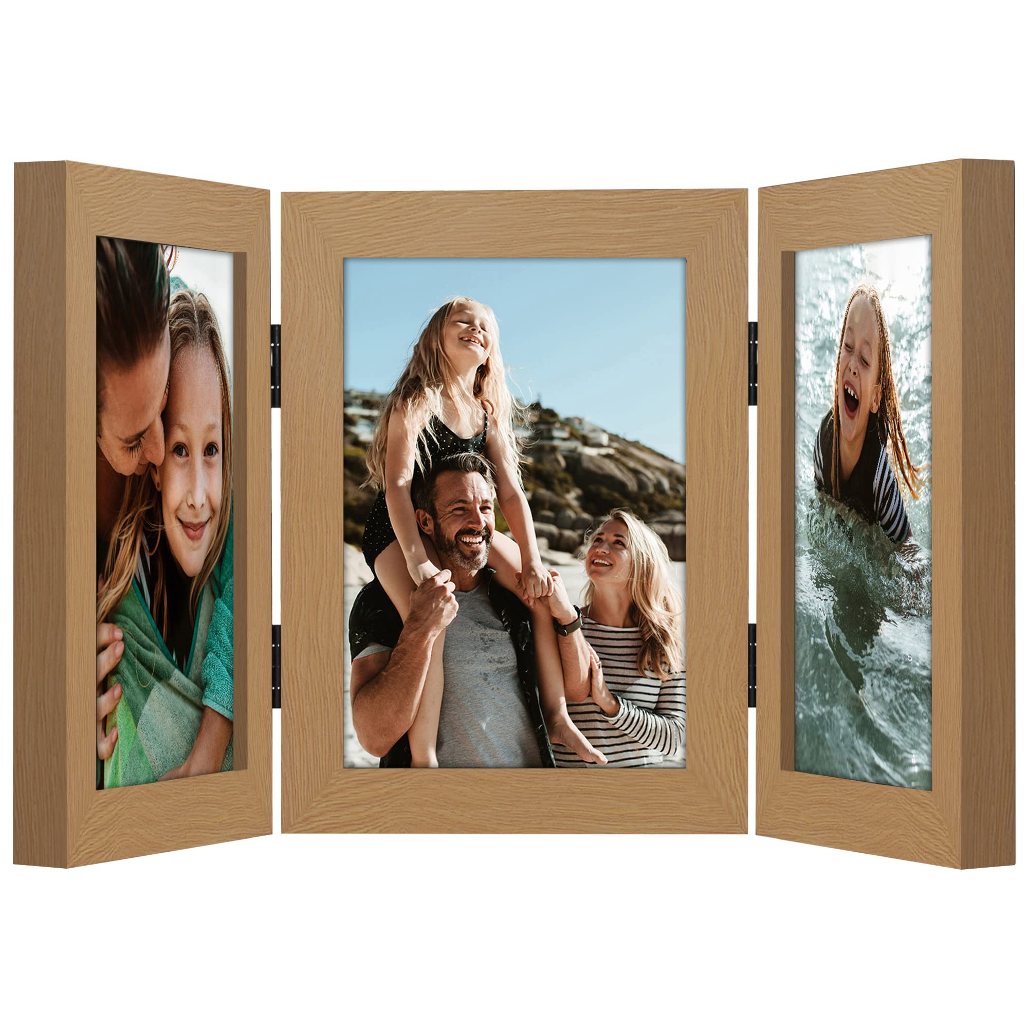 Americanflat Hinged 4x6 Picture Frame with Shatter-Resistant Glass - Double Picture Frames with Engineered Wood - Signature Collection - Photo Frame for Tabletop Display - Black