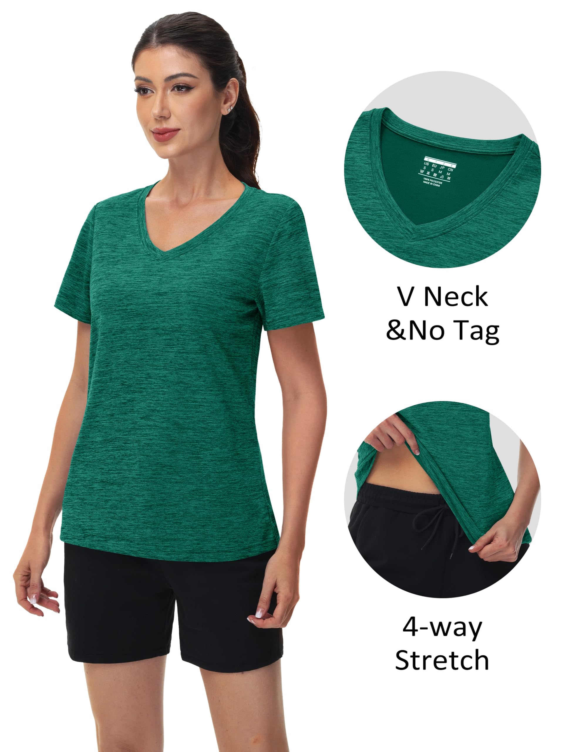 MAGCOMSEN Workout Tops for Women UPF 50+ Quick Dry Short Sleeve Sun Protection V-Neck Shirts Lightweight Hiking T Shirts