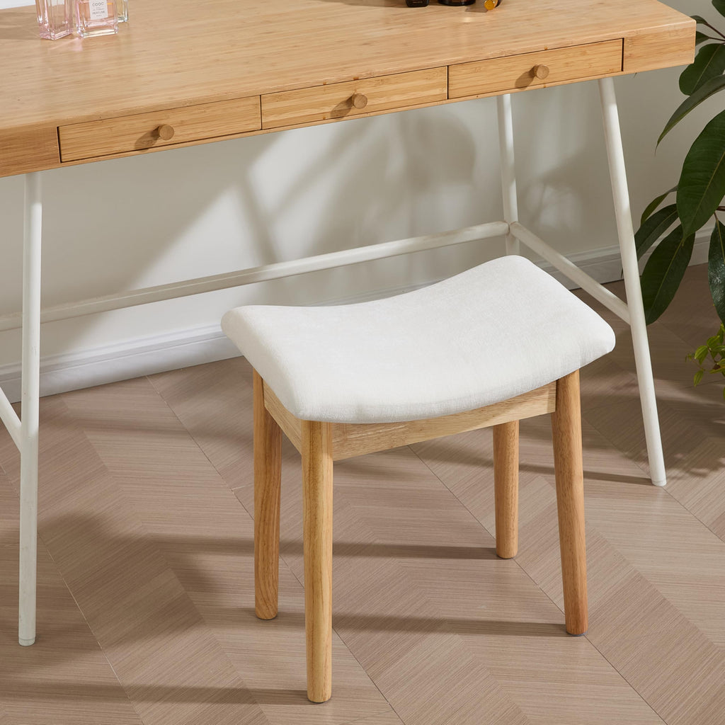 Royal Windsor Vanity Stool with Saddle Cushion, 18 Inch Makeup Vanity Chair for Living Room, Modern Foot Stool Ottoman Piano Bench,Small Upholstered Bench for Bedroom, Beige