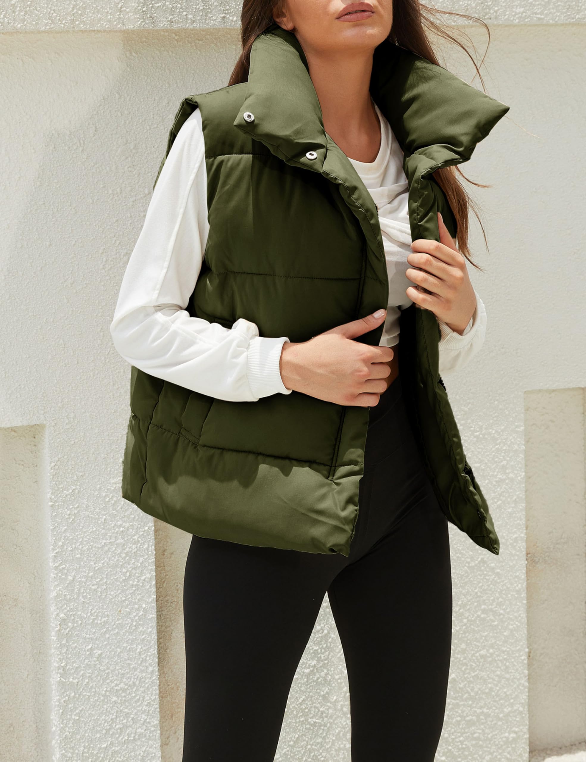 Himosyber Womens Puffer Vest Sleeveless Casual Loose Winter Warm Lightweight Stand Collar Down Jacket Coats