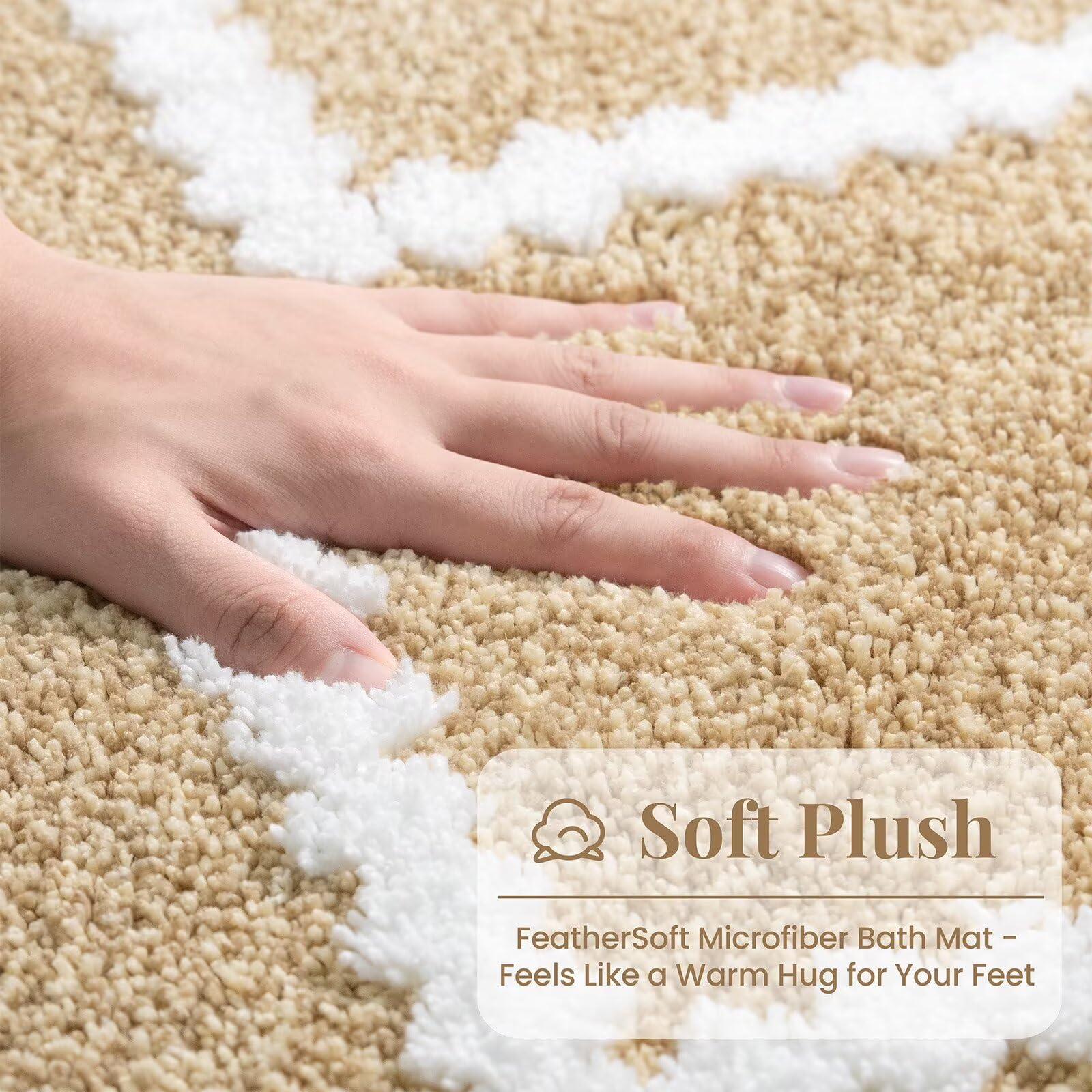 DEXDE Bathroom Rugs Runner 24x47 Long Bath Rug Non Slip Soft Washable Large Bath Mats for Bathroom Bedroom Hallway Kitchen Floor Carpet Modern Boho Decor, Beige