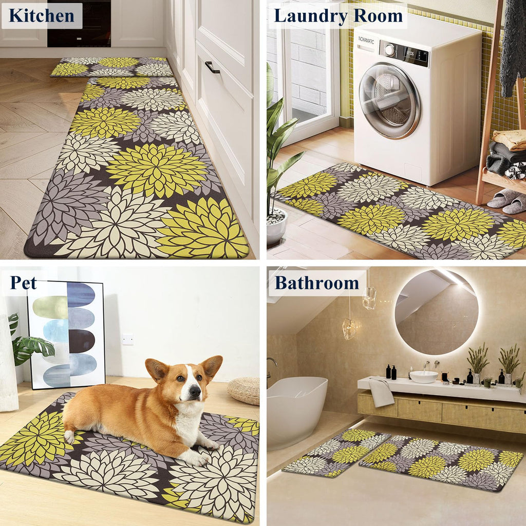 HEBE Anti Fatigue Kitchen Rugs Sets of 2, Non Slip Kitchen Mats for Floor, Waterproof Cushioned Comfort Standing Carpet for Kitchen Sink, Home Office, Laundry Room